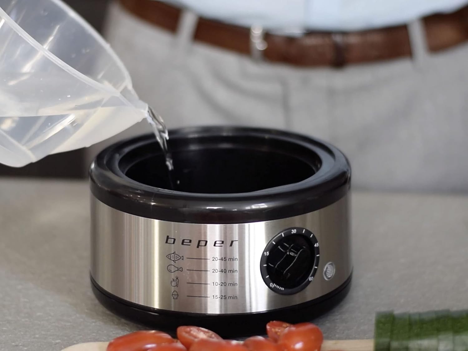 Beper – 5 l Multifunktions-Dampfgarer, kompakte Aufbewahrung, 60-Minuten-Timer, Leistung 400–500 W, – Silber und Schwarz – Bild 7