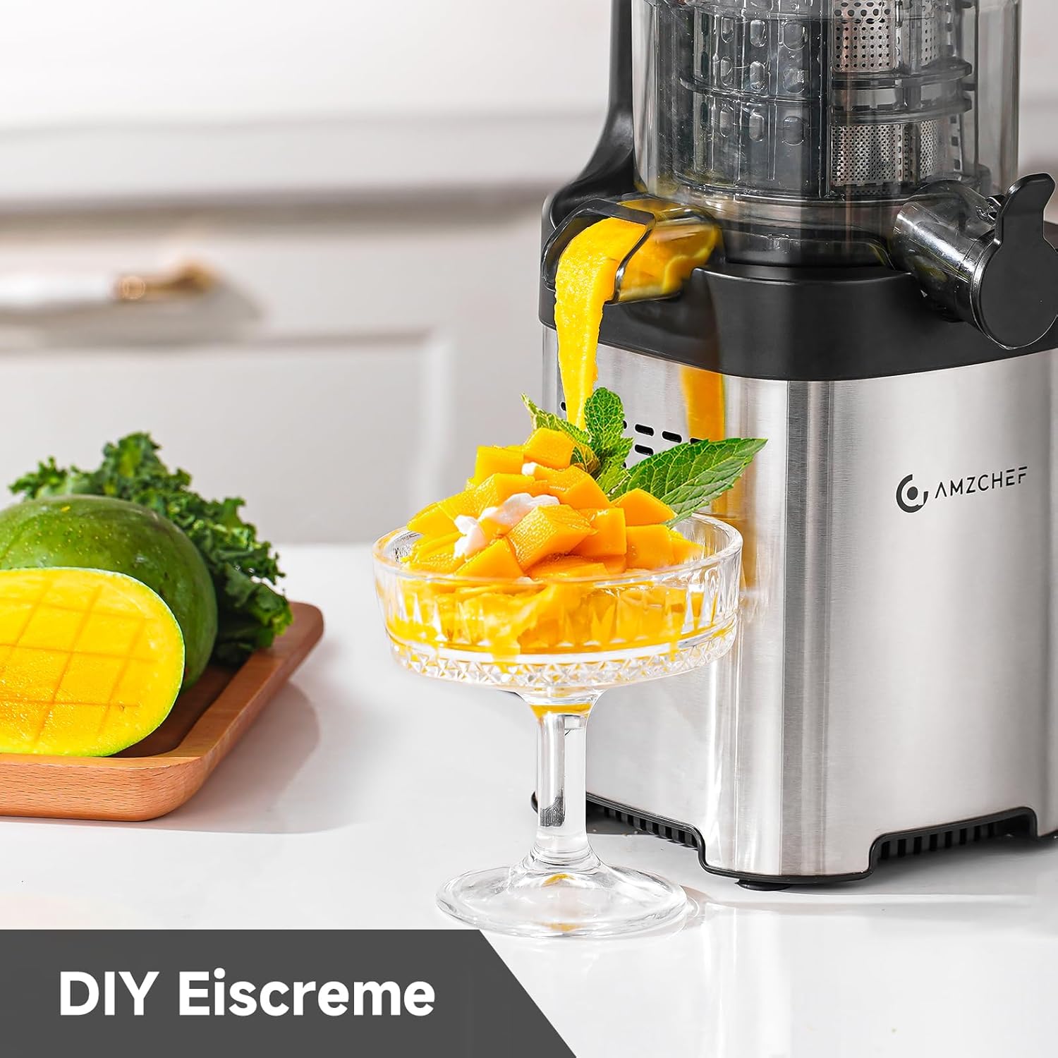AMZCHEF Juicer Slow Juicer 136 mm – Elektrischer Entsafter für Gemüse & Obst – Kaltpress-Entsafter mit 2 Filtern – Leise und leicht zu reinigen – Silber – Bild 7