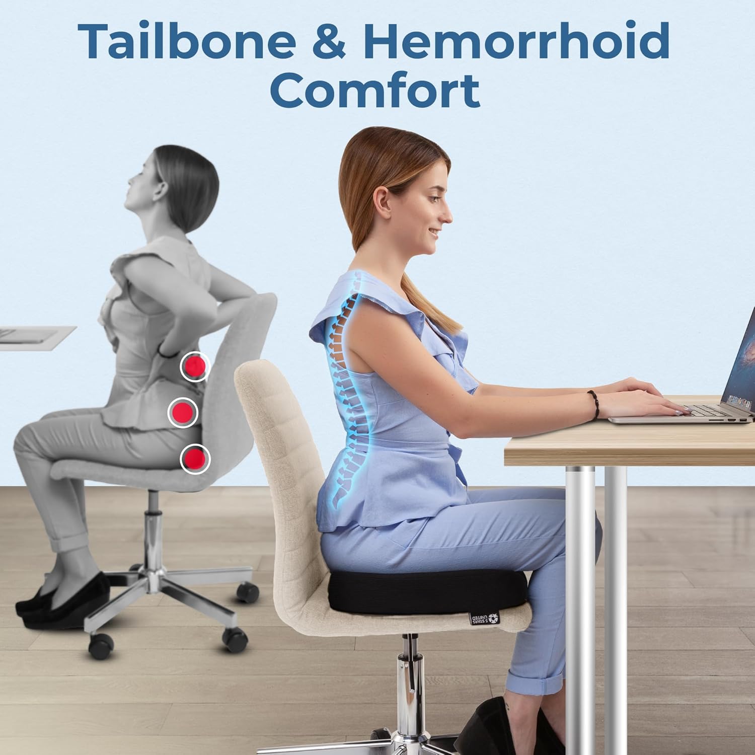 5 Star United Memory Foam Donut-Sitz – orthopädischer Hämorrhoiden- und Steißbeinsitz zur Schmerzlinderung, ergonomischer, rutschfester, waschbarer Bezug – schwarz, klein – Bild 4