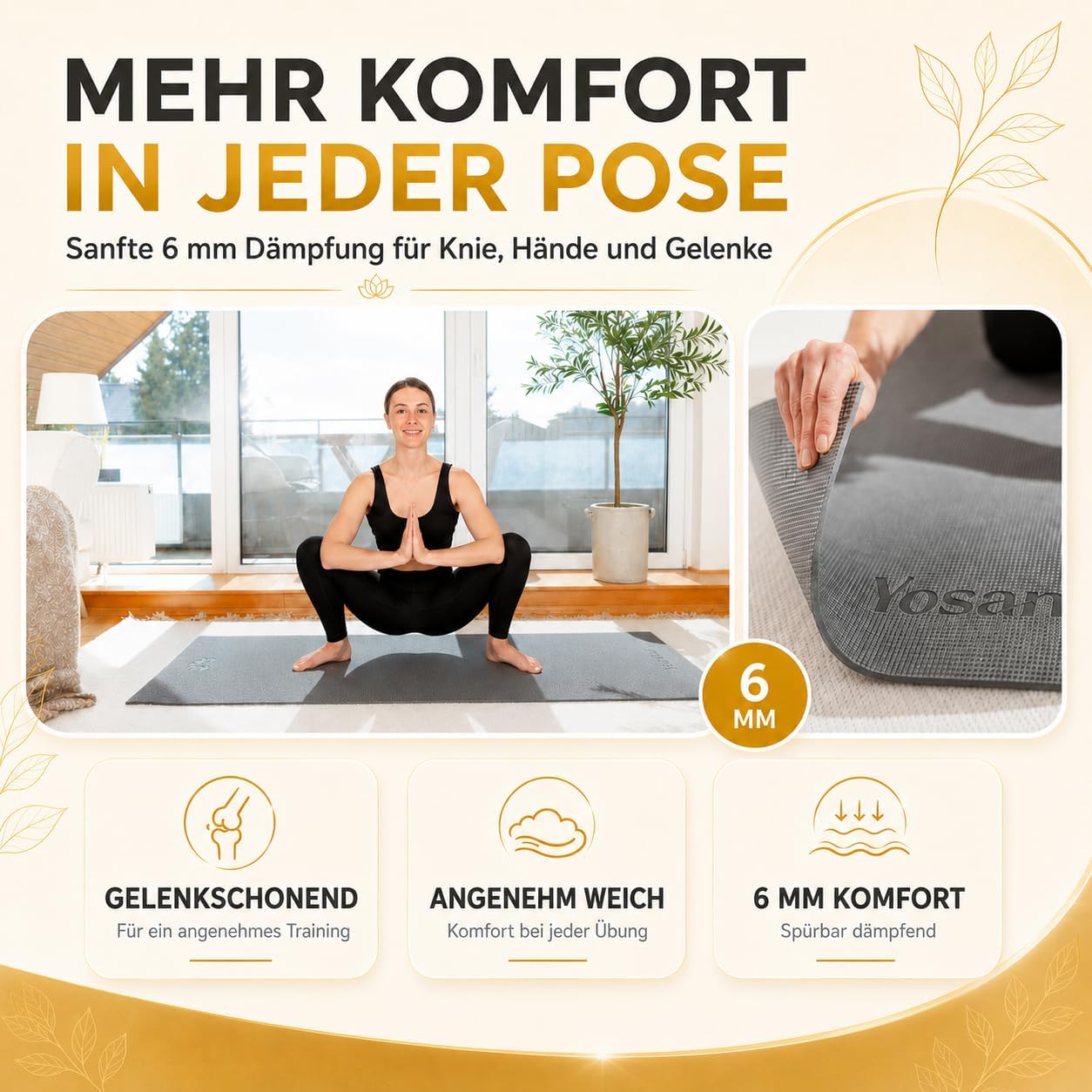 Yogamatte inkl. Tragetasche & Video Kurs I Yoga Matte rutschfest I weiche Gymnastikmatte I Sportmatte 183x60cm I Fitnessmatte I Pilatesmatte 6mm Dick – Bild 3
