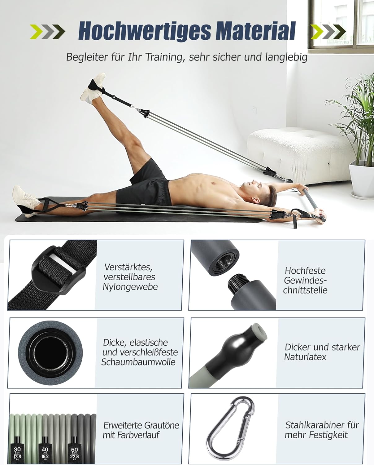 ALongSong Fitnessbänder Set mit 6 Widerstandsbändern 20-180Lbs oder 20-240Lbs & Pilates-Stange, Griffe, Türanker für Fitness Widerstandsbänder Krafttraining Fitnessgeräte für Zuhause – Bild 5