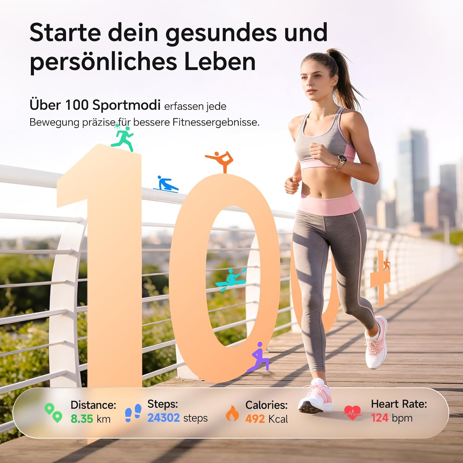 Gydom Runde Smartwatch für Damen, 1,27 Zoll, Smartwatch mit Telefonfunktion, Fitnessuhr mit SpO2, Herzfrequenz, Stress, Kalorien, Schlaf, Schrittzähler, 100+ Sportmodi, IP68, wasserdichte Sportuhr für iOS – Bild 5