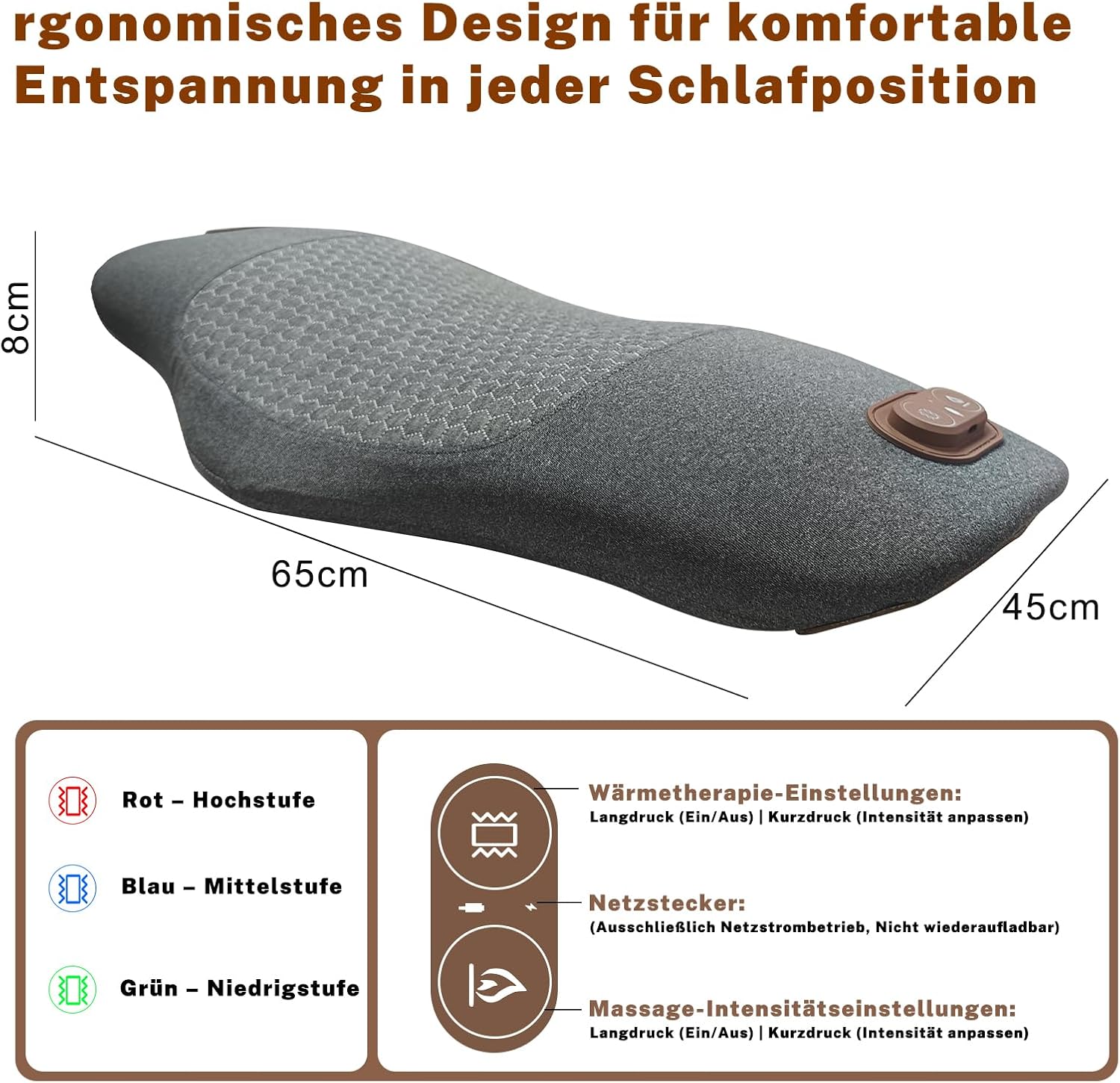 3-in-1-Rückenmassagegerät, elektrisches Lendenkissen mit Wärme- und Vibrationsmassage, ergonomische Rückenstütze, Massagegerät für den Rücken, elektrisches Lendenwirbelmassagegerät für den Rücken mit Traktion – Bild 3