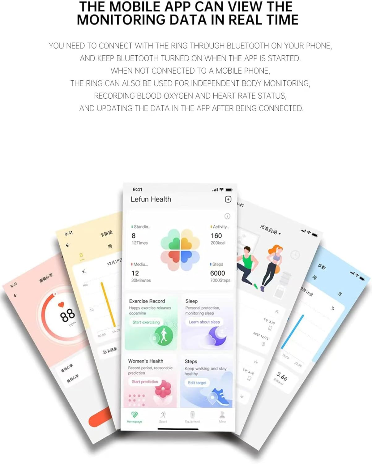 Smart Ring, Bluetooth-Fitness-Tracker-Ring für Männer und Frauen mit Herzfrequenz-, Schlaf- und Sauerstoffsättigungsüberwachung für iPhone und Samsung-Handys, Schwarz #9 – Bild 6