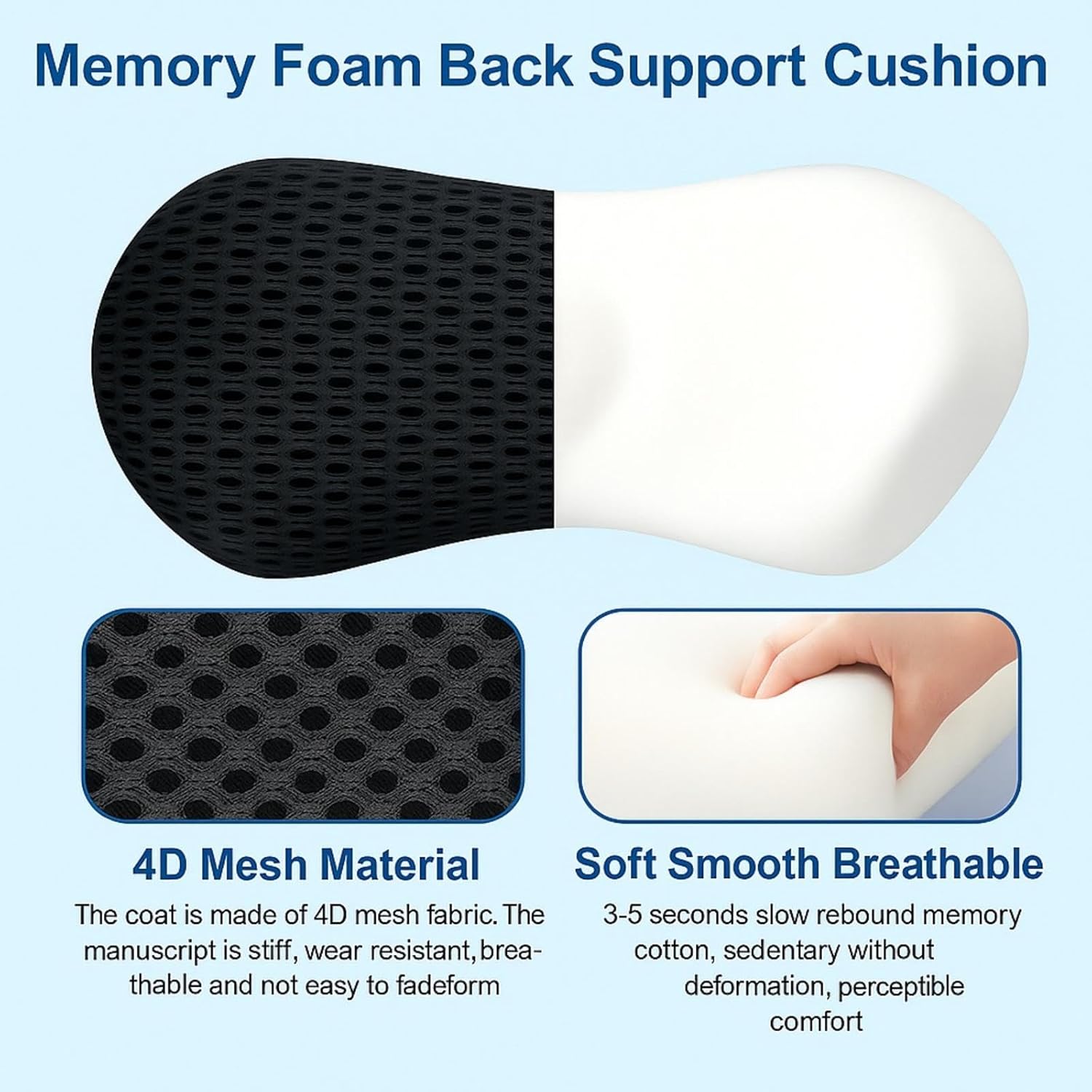 Ergonomisches Memory-Schaum-Lendenkissen, orthopädisches Rückenkissen für Bett, Bürostuhl und Auto, grau, mit Lordosenstütze und Steißbein-Entlastung (schwarz) – Bild 6