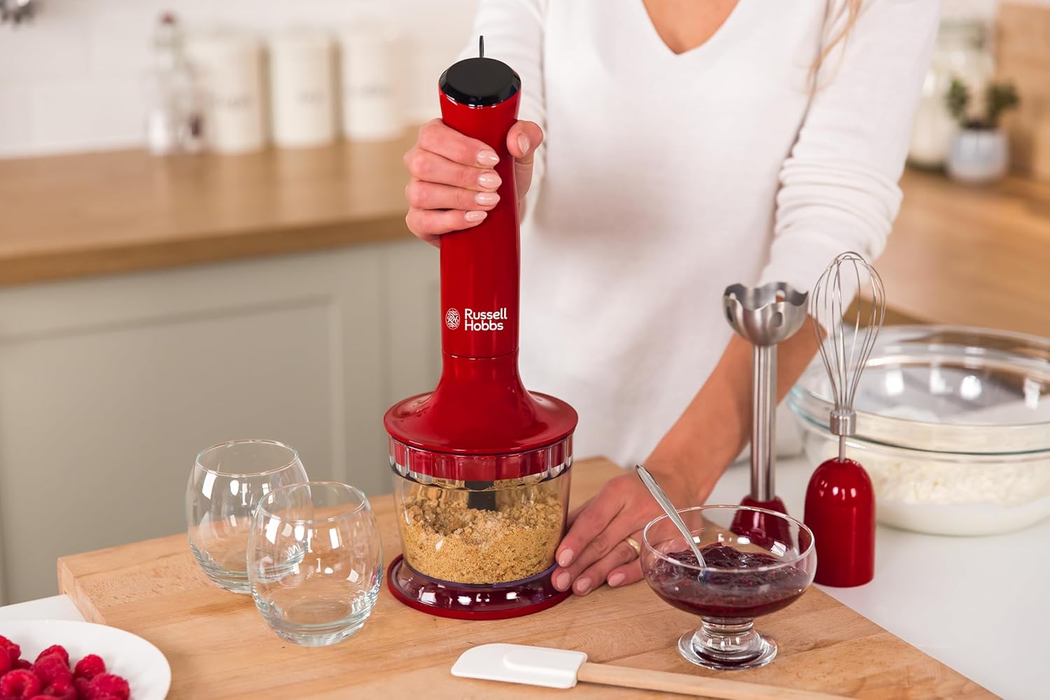 Russell Hobbs 24730-56 Desire Küchenmaschine, 2 Geschwindigkeitsstufen, Pulse/Ice-Crush-Funktion, Rot/Schwarz – Bild 4