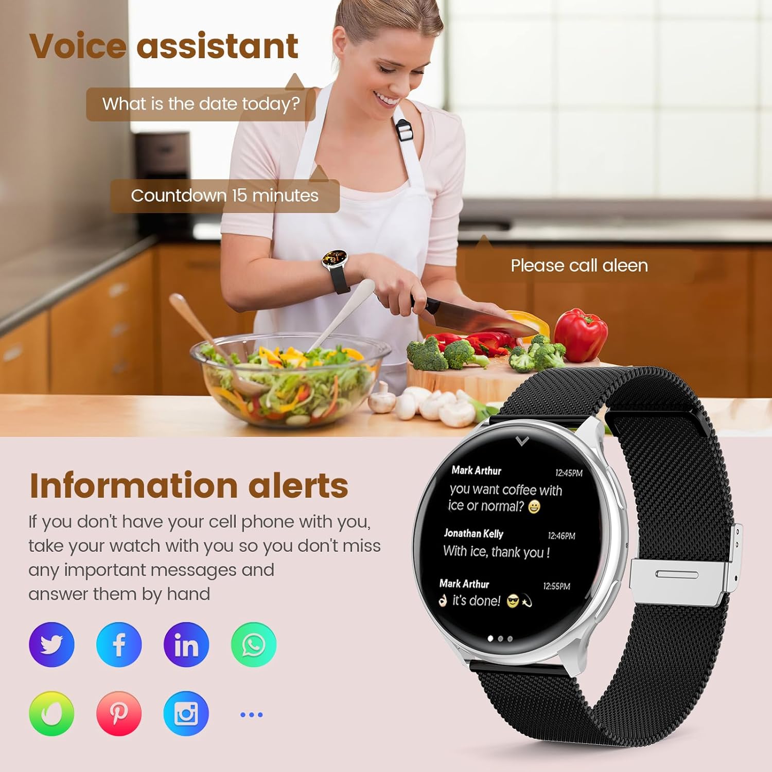 SLOKSFil Damen Smartwatch mit Telefonfunktion, 1,39 Zoll Smartwatch rund mit SpO2, 24H Herzfrequenzmesser Blutdruck Schlafmonitor, Fitnesstracker 120+ Sportmodi Schrittzähler für iOS Android (Schwarz Silber) – Bild 6