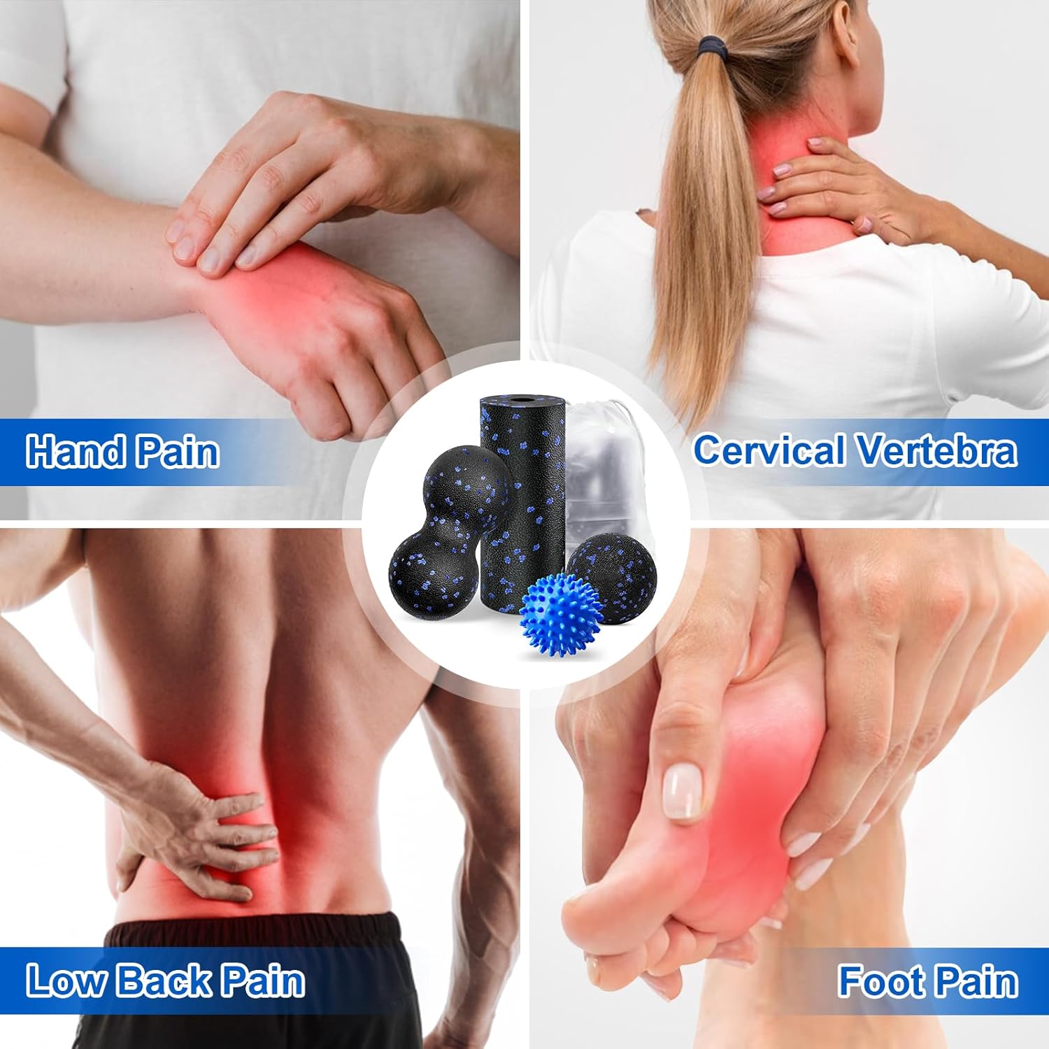 4er Set Faszienball-Set, kleiner Faszienroller, 7 cm Igelball und Duoball Massageball Gesichtsroller für Wirbelsäule, Rücken, Nacken, Fuß, mittelharte Blackroll für Faszientraining – Bild 5