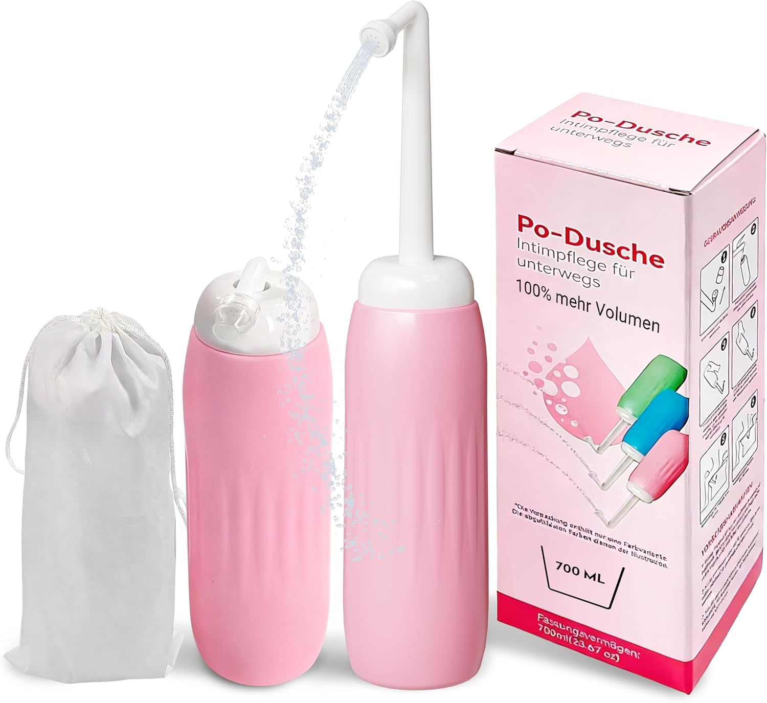 Faltbare Po-Dusche 700 ml (XXL-Version) für Männer und Frauen – Tragbare Intimdusche mit 9 Löchern für stärkeren Wasserstrahl – Tragbares Bidet für Reisen und Wochenbett