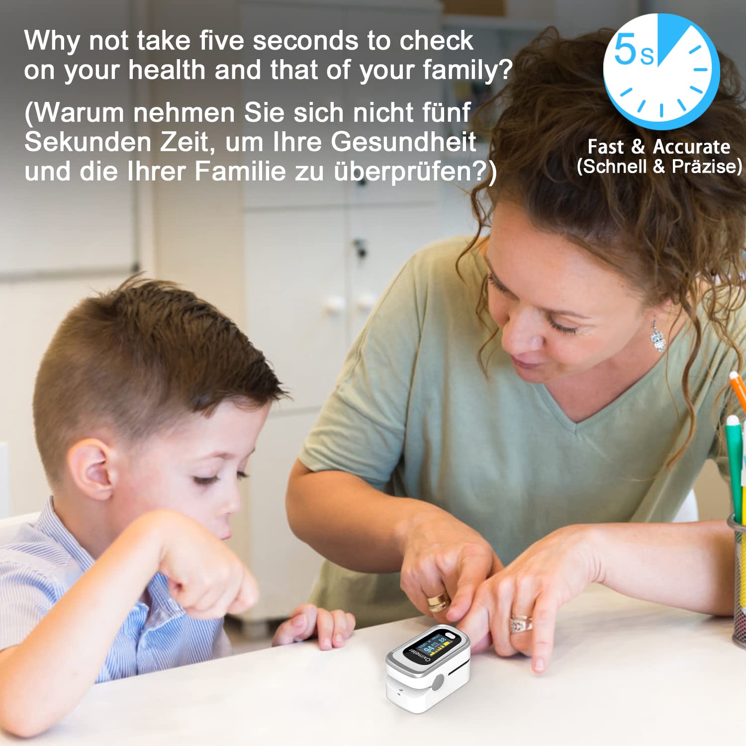 MOMMED Pulsoximeter für Finger, Sauerstoffmessgerät, Fingermessgerät, misst Sauerstoffsättigung und Pulsfrequenz, Oximeter mit OLED-Display und Alarmfunktion, batteriebetrieben – Bild 4