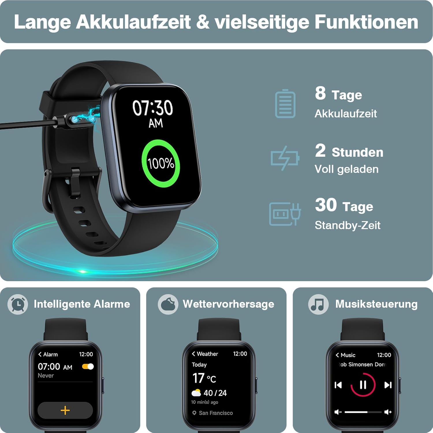 Smartwatch Herren Damen 1,85 Zoll Smartwatch mit Telefonfunktion/WhatsApp, Fitnessuhr Herren mit Herzfrequenz-/Schlafmonitor, 10-Tage-Akku, 3ATM wasserdichter Herzfrequenzmesser für Samsung/iOS/Android/Alexa – Bild 8