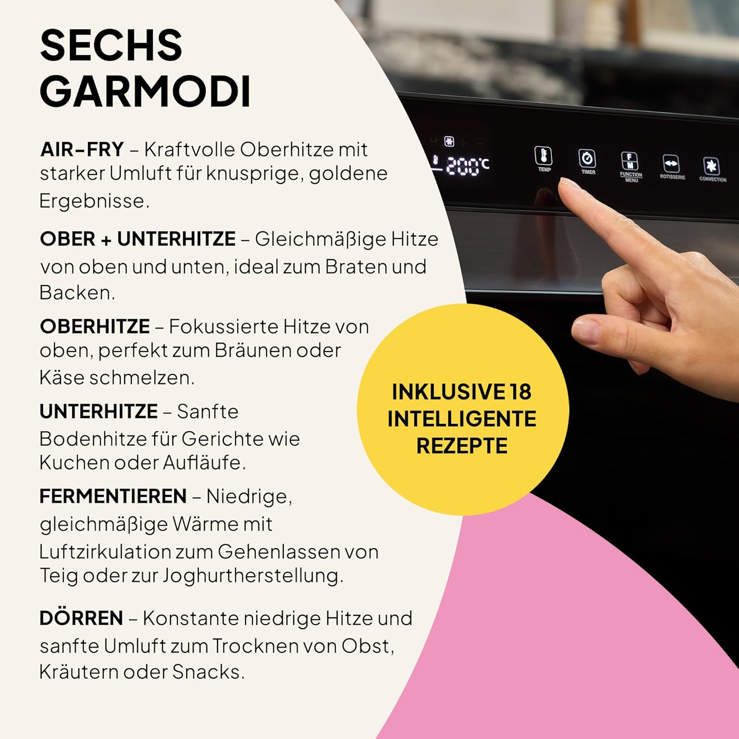 Fridja F77 30L Super Oven Pro – Premium-Digital-LED-Heißluftfritteuse – 18 intelligente Programme, Rotisserie-Funktion, leicht zu reinigen, schnell, leistungsstark und vielseitig, Innenraum aus Edelstahl – Bild 4