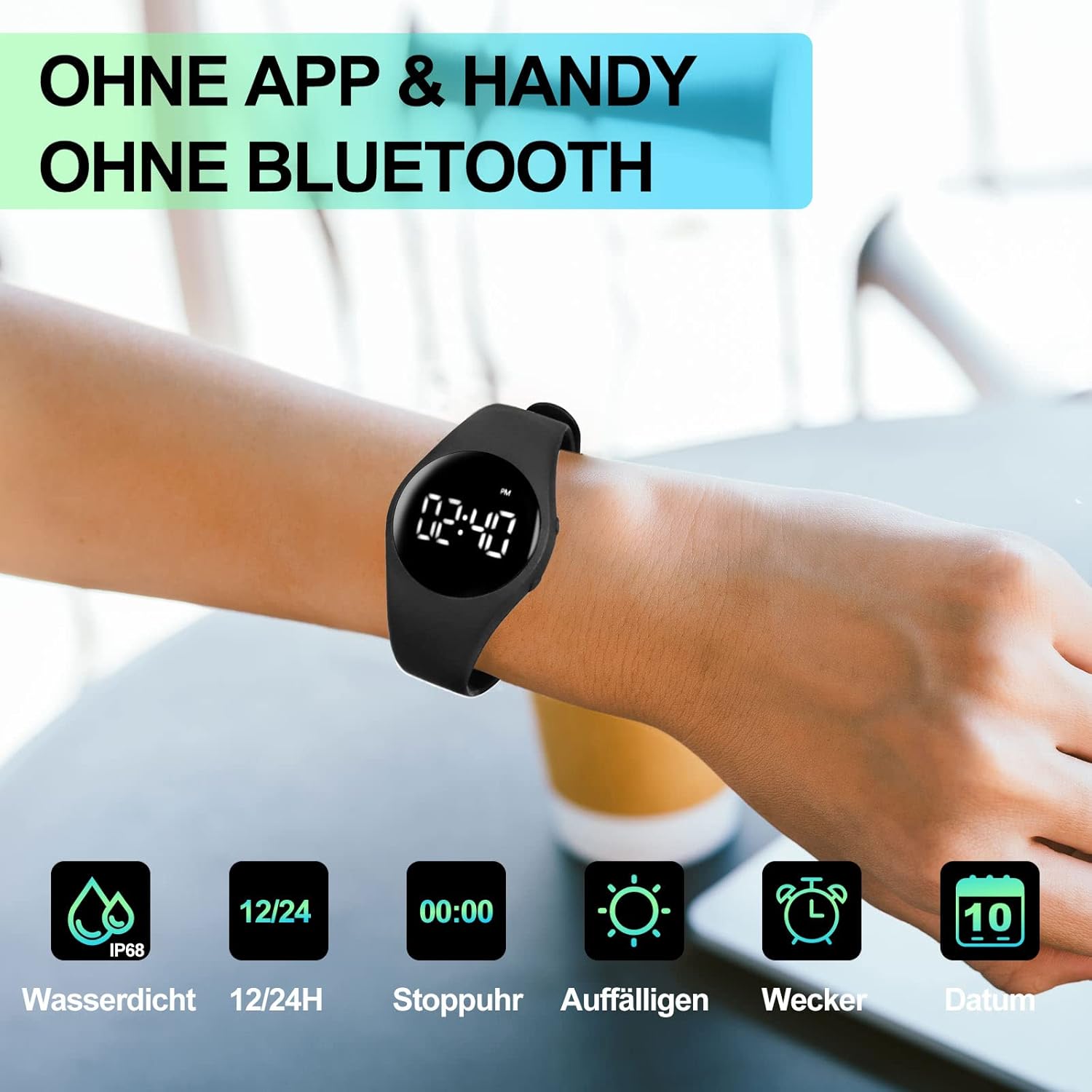 LEBEXY Schrittzähler-Uhr, einfacher Schrittzähler, ohne Bluetooth/ohne App/ohne Handy, Fitness-Armband, Tracker zum Joggen, Walken, Laufen für Damen und Herren, Fitness-Uhr für Schwimmen, Sauna – Bild 4