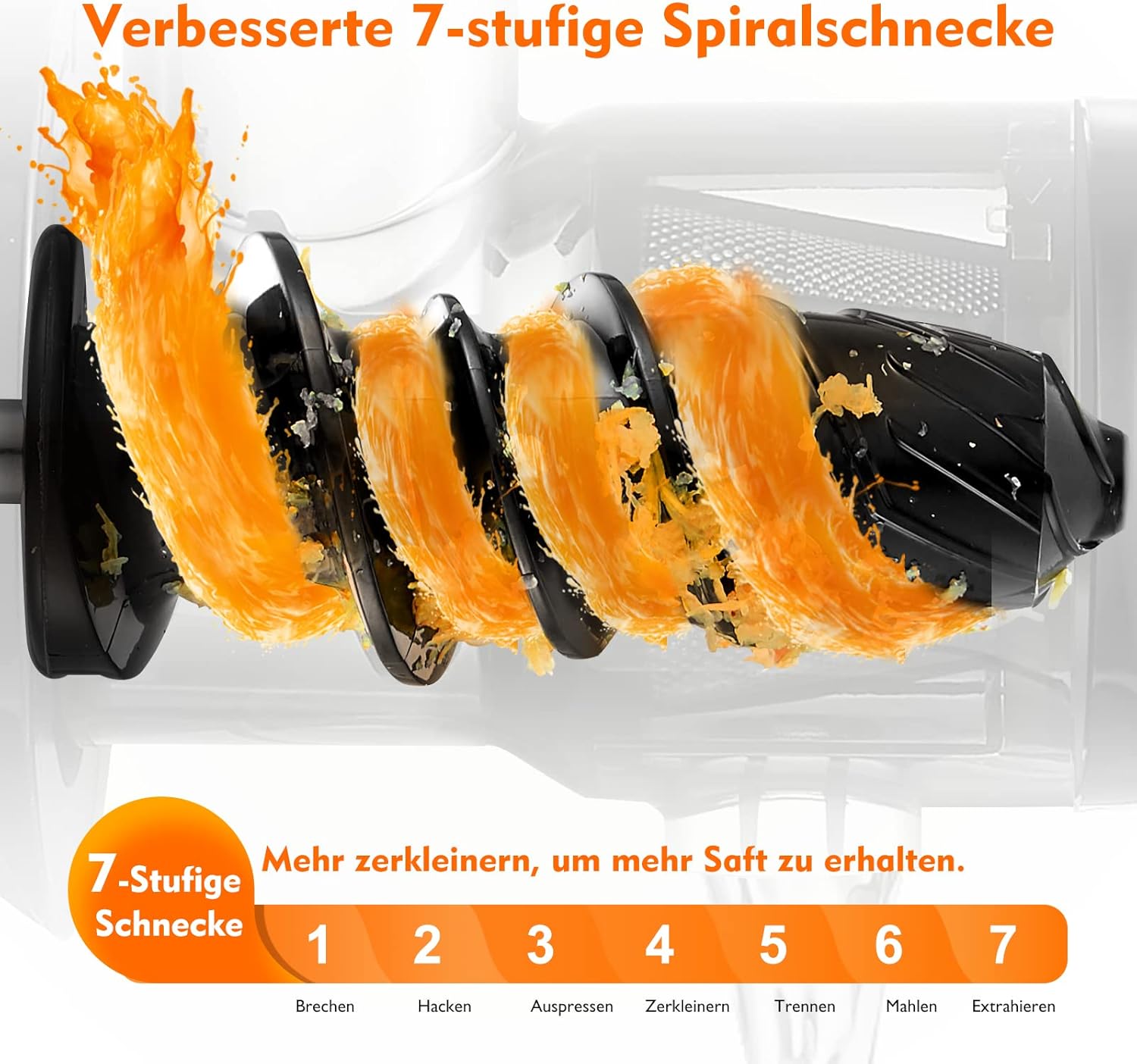 AMZCHEF Slow Juicer Gemüse und Obst, professioneller Entsafter mit leisem Motor & Rückwärtsfunktion & Saftkrug & Reinigungsbürste (150 Watt/Silber) – Bild 4