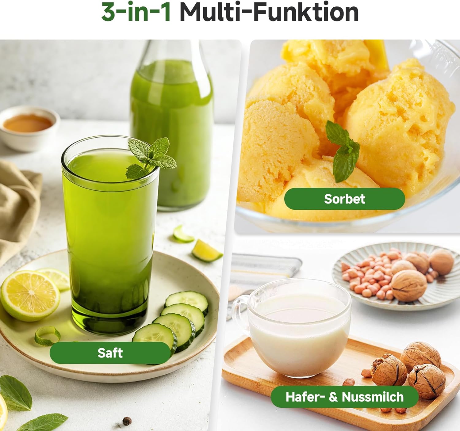 AMZCHEF Slow Juicer Entsafter für ganze Früchte & Gemüse, 155 mm XXL-Einfüllöffnung, Kaltpress-Entsafter mit hoher Saftausbeute, 2 Filter, 2,5 L Behälter, leise & leicht zu reinigen, schwarz – Bild 5