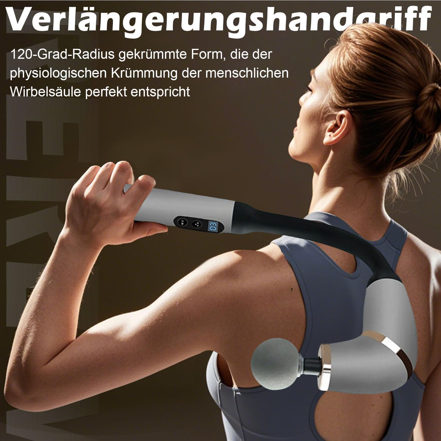 U-förmige Massagepistole, Rückenmassagegerät, 4 Massageköpfe, Massagepistole mit LCD zur Schmerzlinderung, Tiefengewebe-Körpermassagegerät, Faszienmuskel-Massagepistole für Nacken, Schulter, Bein – Grau – Bild 2