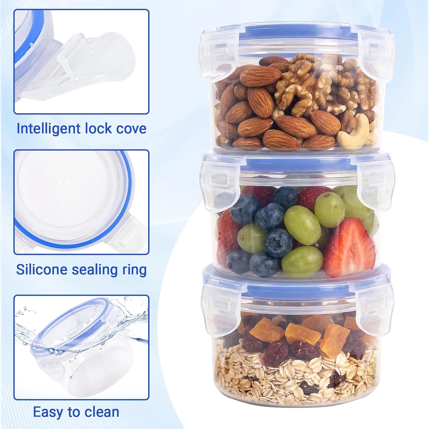 6 Stück 300ML Frischhaltedosen mit Deckel Rund Luftdicht, Plastikschüssel Auslaufsicher, Meal Prep Boxen, Dose Plastik Vorratsdosen, Behälter Gefrierboxen, Aufbewahrungsbox Küche – Bild 3