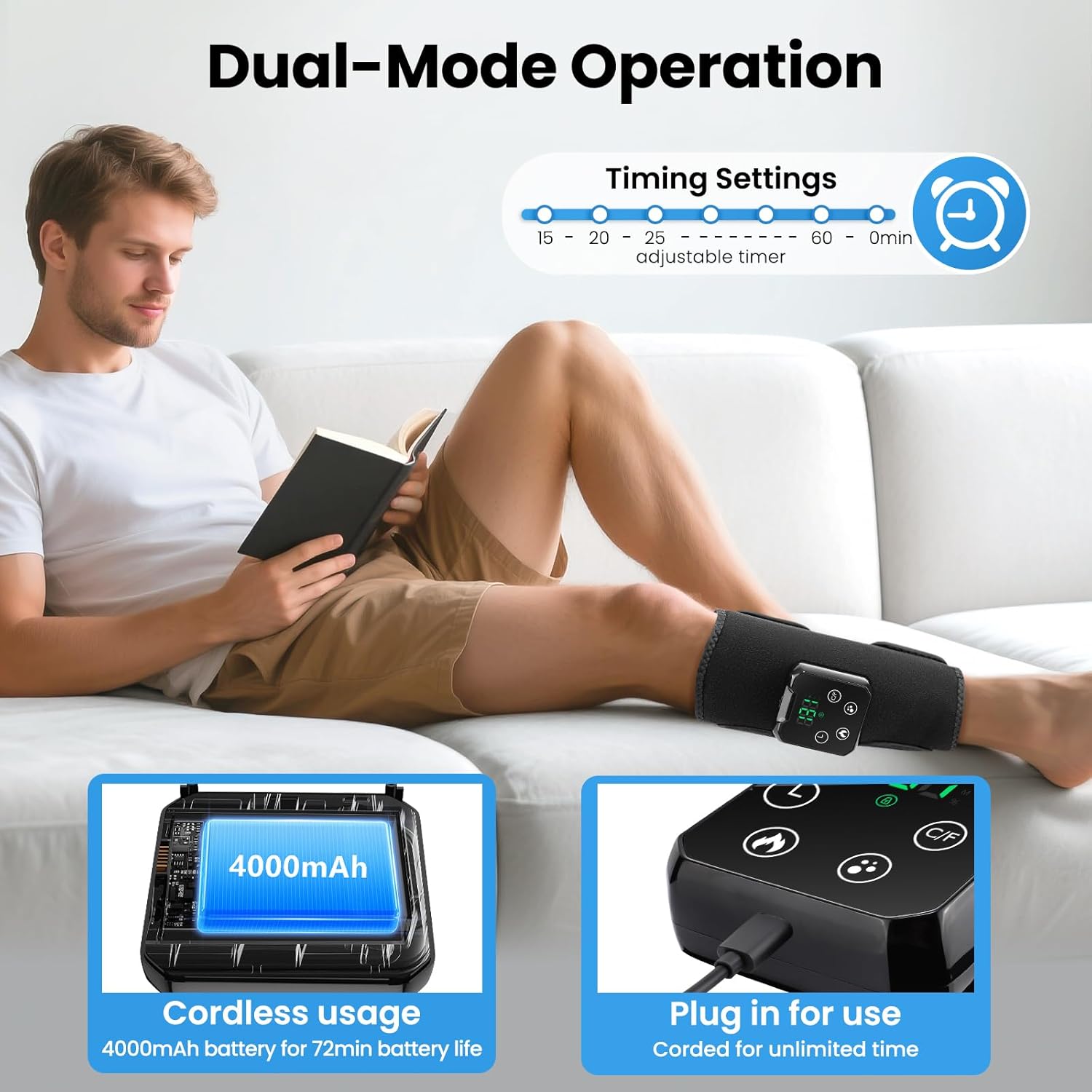 Kabelloses Wadenmassagegerät – Beinmassagegerät mit 4000-mAh-Akku, Luft-Beinmassagegerät mit 3 Modi, 4 Heizstufen und 10 Timern zur Linderung von Beinbeschwerden, Beinmassagegerät, Geschenk für Vater, Mutter, Freunde – Bild 4