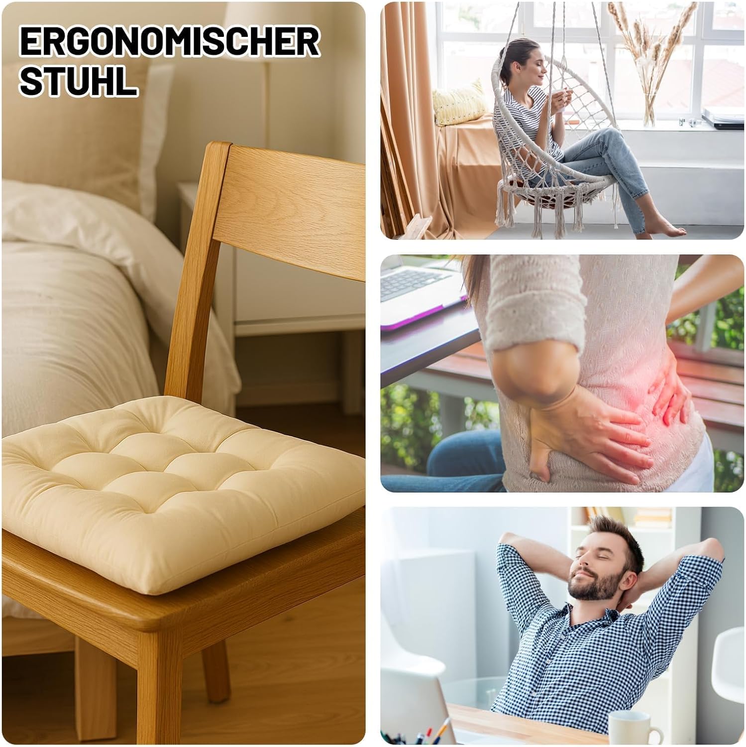 2er-Set Sitzkissen, 40 x 40 cm, Beige, weiche Sitzpolster für drinnen und draußen, waschbare Stuhlkissen für Gartenstühle und Esszimmer – Bild 5