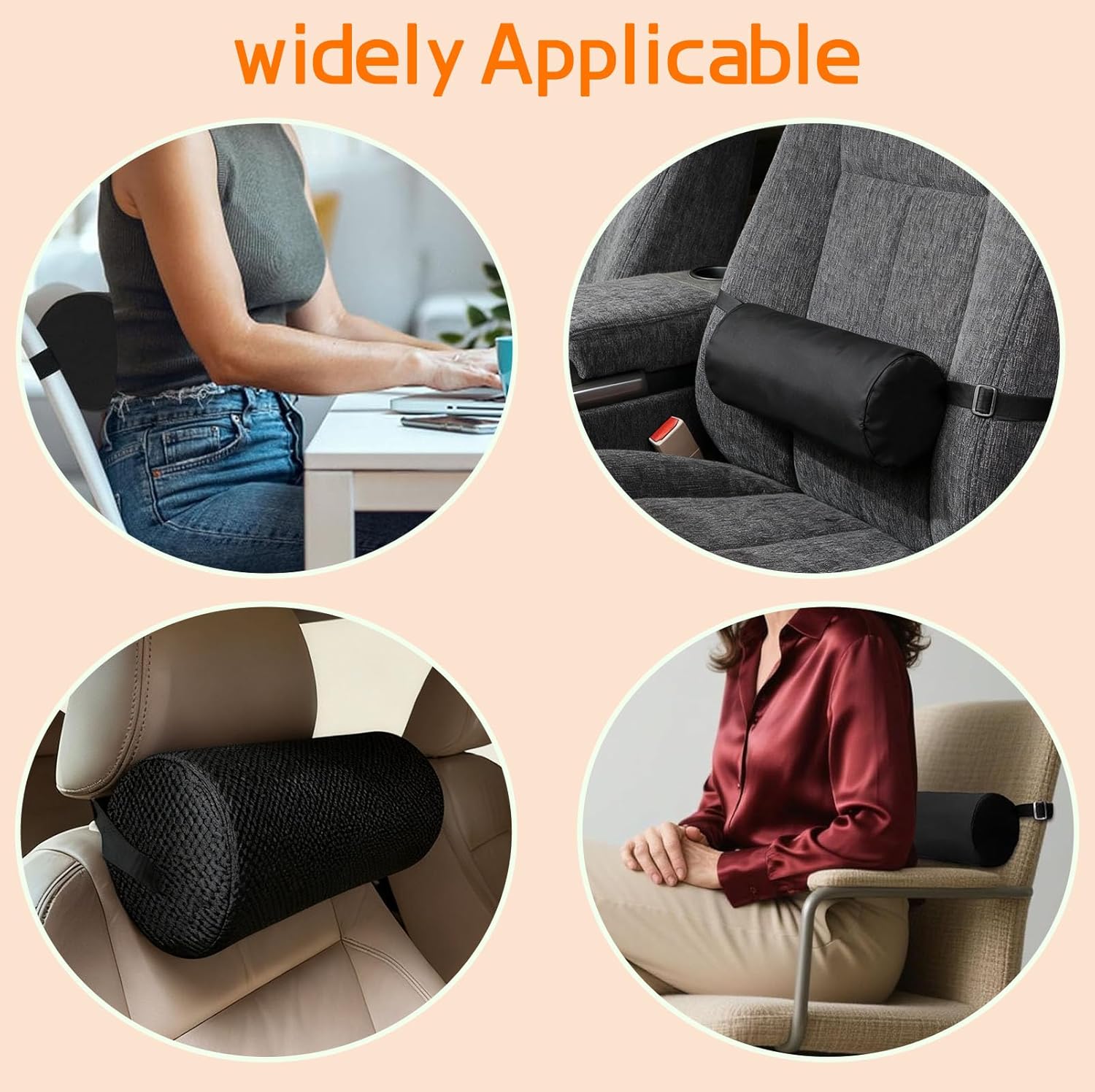 Lendenkissen mit abnehmbarem Gummiband und waschbarem Bezug, schwarzes Nackenrollkissen, Lendenkissen, Memory-Schaum-Rollkissen, ergonomische Nackenrolle, Rückenstützrollen für Autostuhl, Reisen – Bild 6