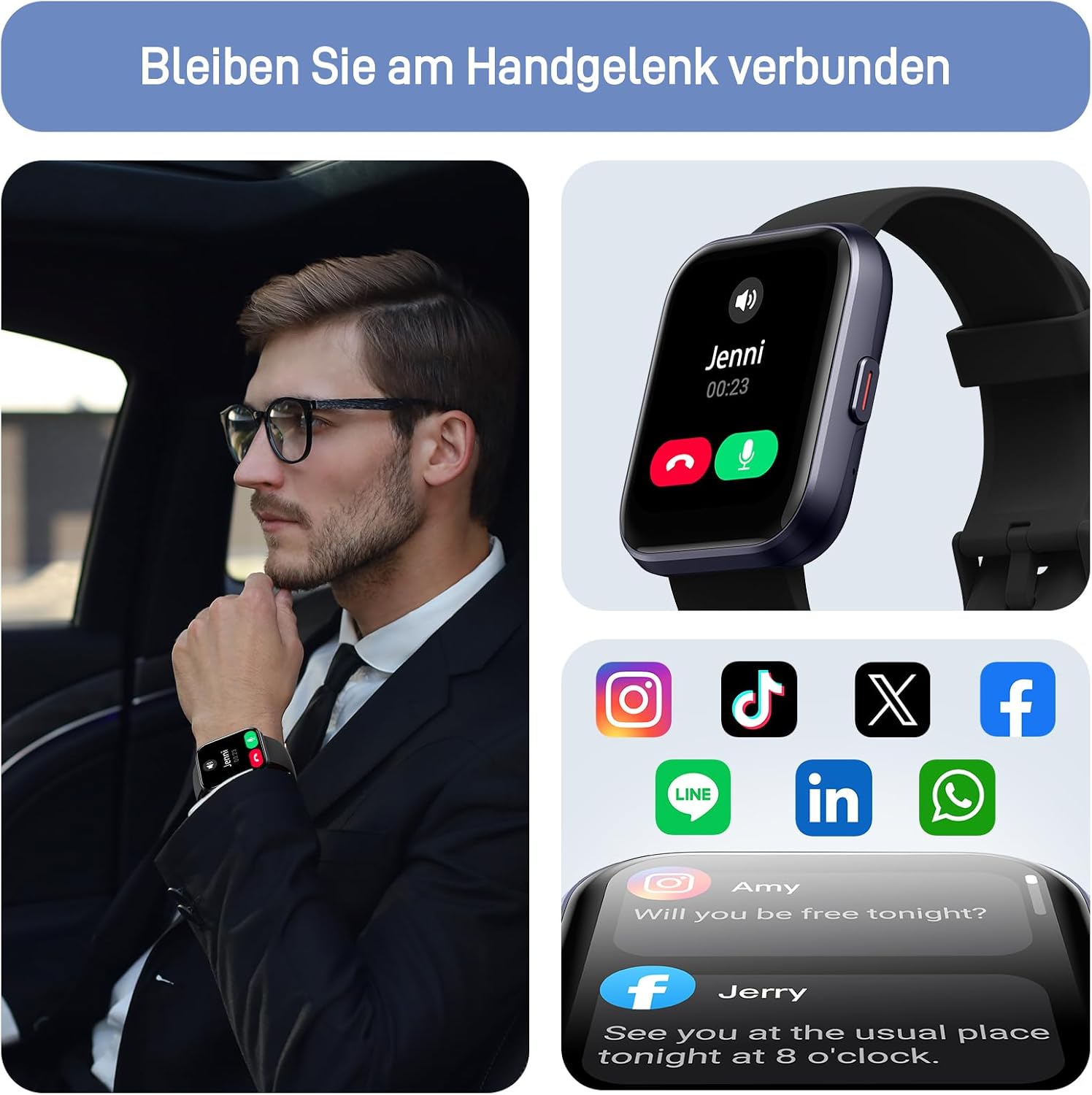 Tensky Smartwatch Herren Damen, 1,85'' Fitnessuhr 3ATM wasserdicht, integrierte Alexa, Herzfrequenz SpO2 Schlafmonitor 110+ Sportmodi Fitness Tracker kompatibel mit iPhone/Samsung/Android – Bild 3