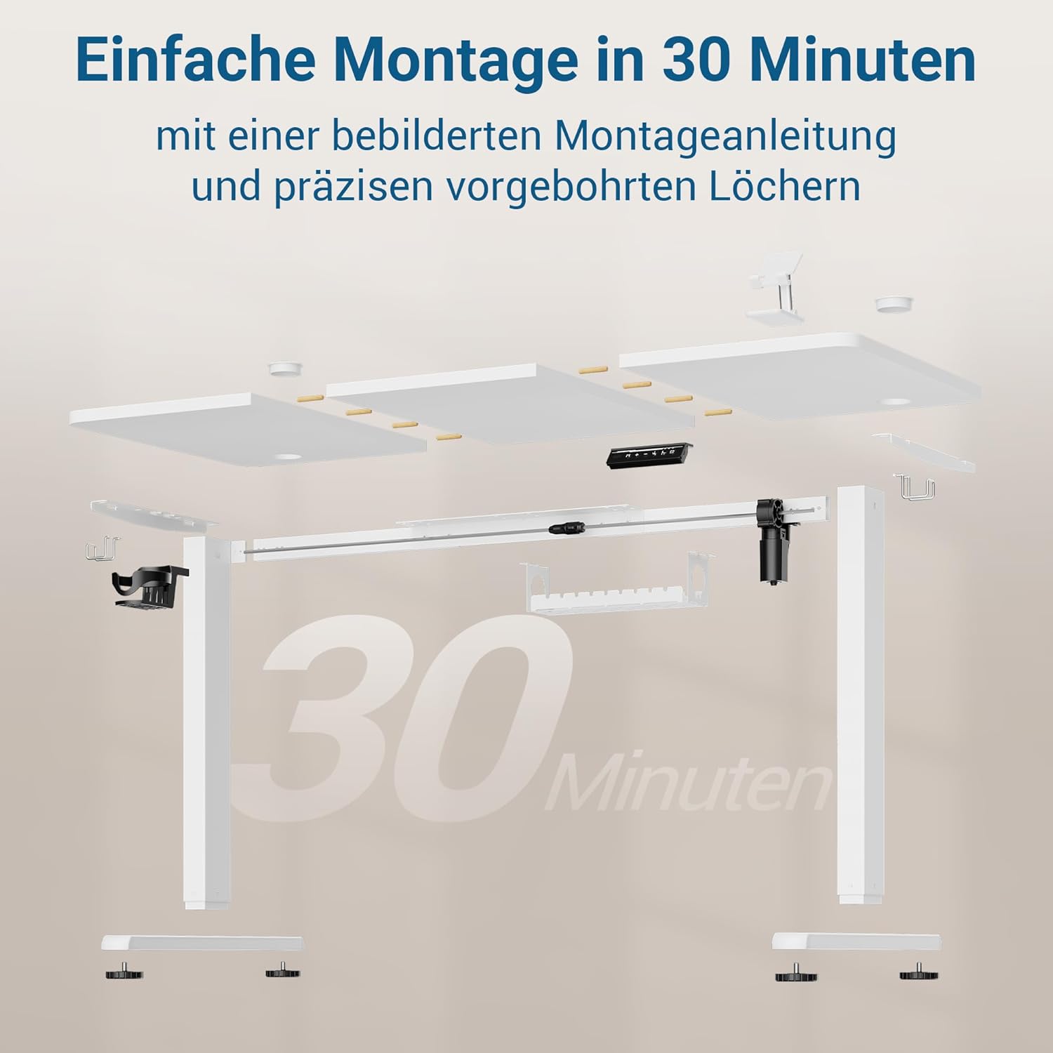 Höhenverstellbarer Schreibtisch, elektrischer Stehpult, Büro-Computertisch mit USB-C-Ladeanschluss und Memory-Funktion, Weiß Pro, 120 x 60 cm – Bild 8