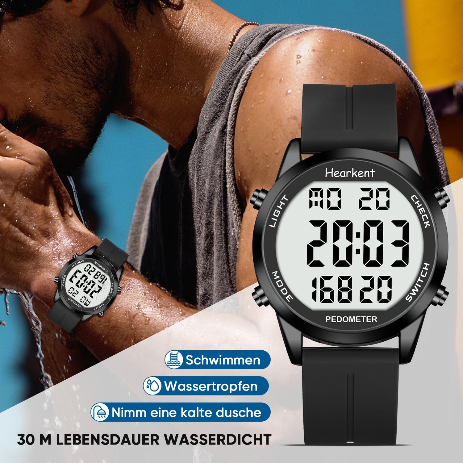 Schrittzähler Uhr Herren Ohne App und Handy,Großen Ziffern Digitaluhr,30M Wasserdicht,Fitness Tracker Fitnessuhr mit Schrittzähler Kalorienzähler – Bild 3