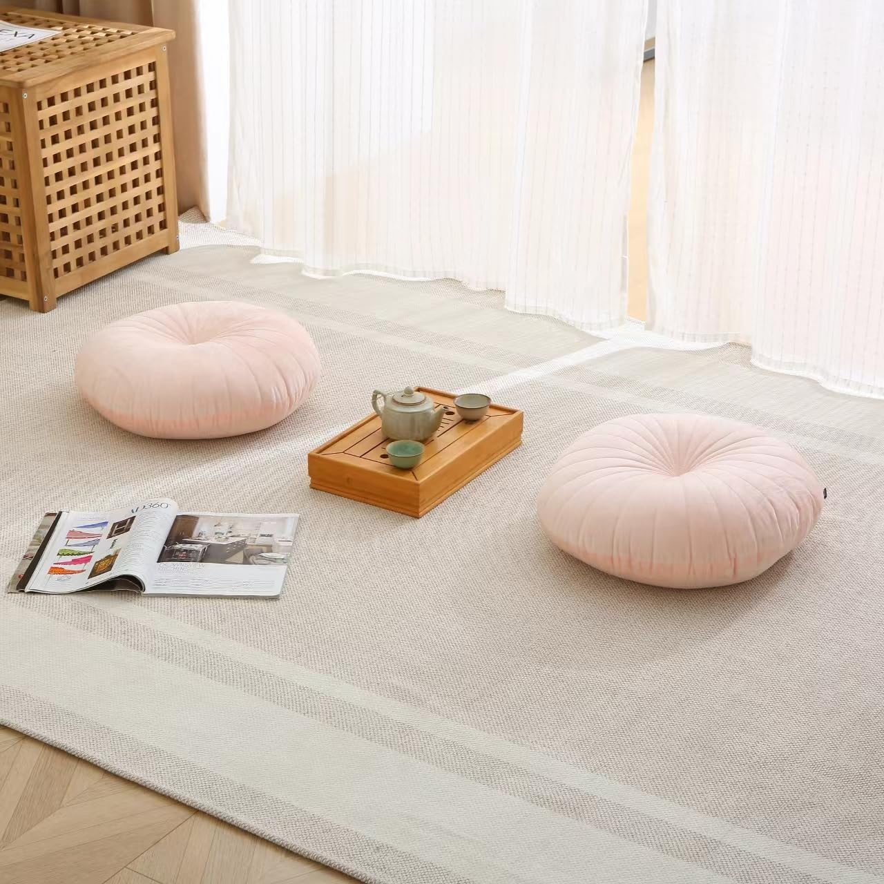 Bodenkissen & Meditationskissen, rund, großes dickes Sitzkissen für Erwachsene, Samt-Yoga-Bodenkissen, 45,7 cm (Rosa) – Bild 3