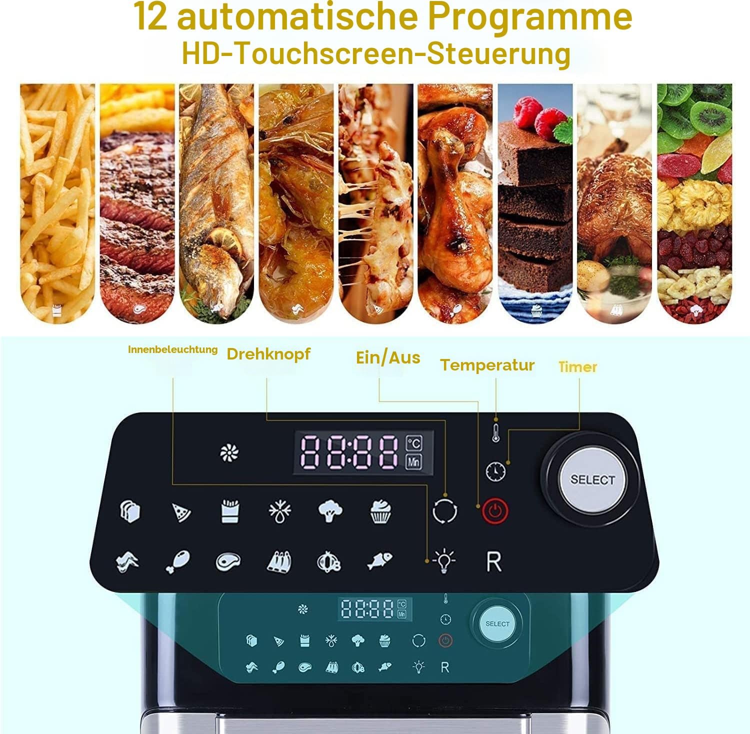 Uten Heißluftfritteuse, Frittieren ohne Öl, Multifunktions-Luftfritteuse – Bild 4