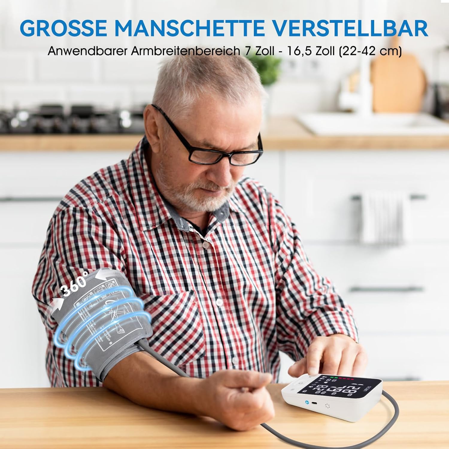 Scian Blutdruckmessgerät Oberarm für den Heimgebrauch, automatisches Blutdruckmessgerät mit Manschette 22–42 cm, Sprachübertragung, großes LED-Display, 2 Benutzer 200 Speicher, Typ-C-Kabel – Bild 2