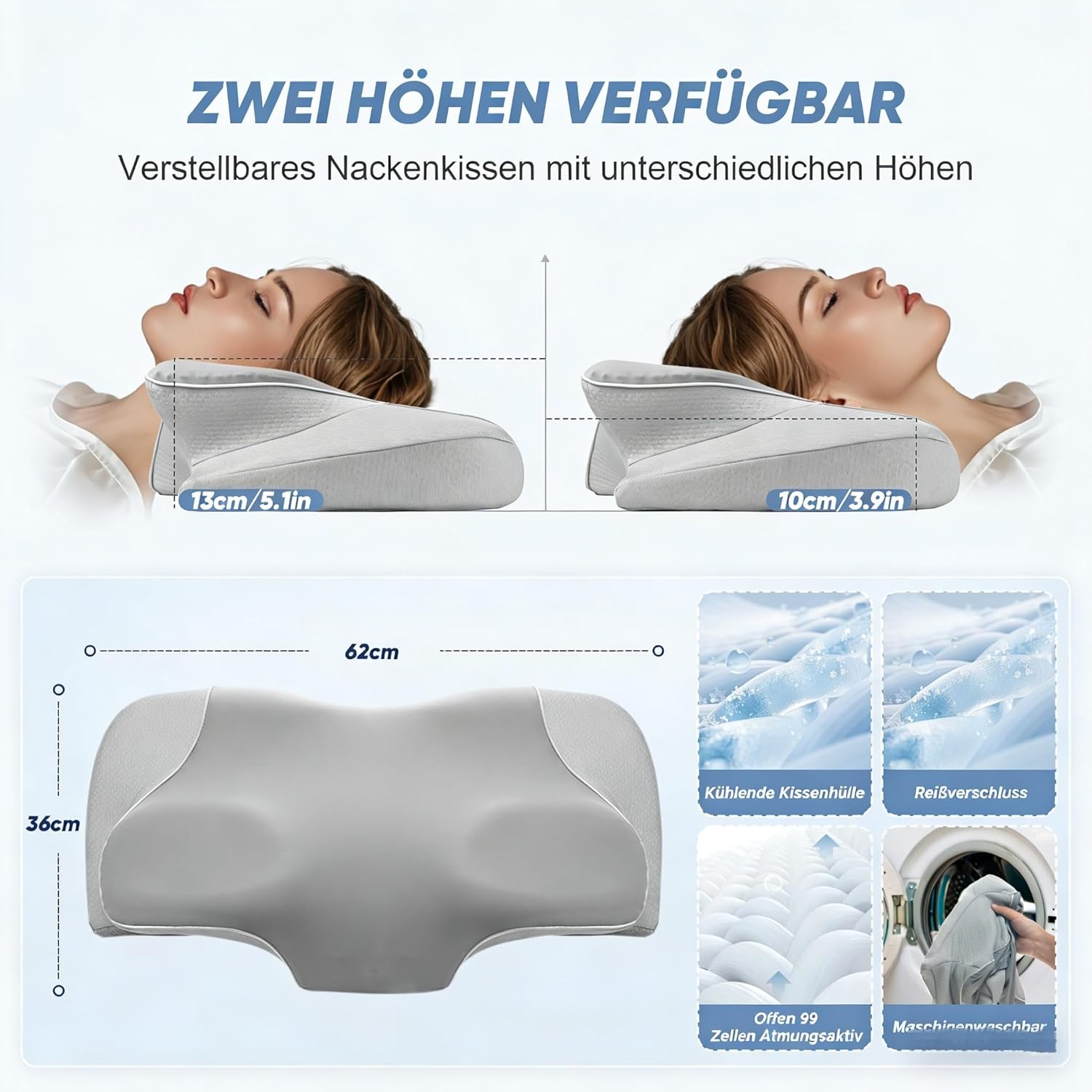 Ergonomisches Nackenstützkissen (HWS) – Premium Memory Schaum Kopfkissen für Seitenschläfer – Orthopädisches Schlafkissen zur Nackenentlastung mit 2 Höhen & atmungsaktivem Öko-Tex Bezug – Bild 5