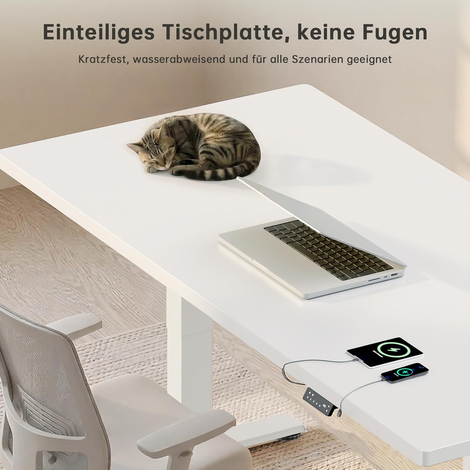 Devoko Höhenverstellbarer Schreibtisch mit 2 Motoren, 25 mm einteilige Tischplatte, 160 x 80 cm, elektrischer Computertisch mit Kabelmanagement, weiß – perfekte Ergonomie für Ihr Büro – Bild 5