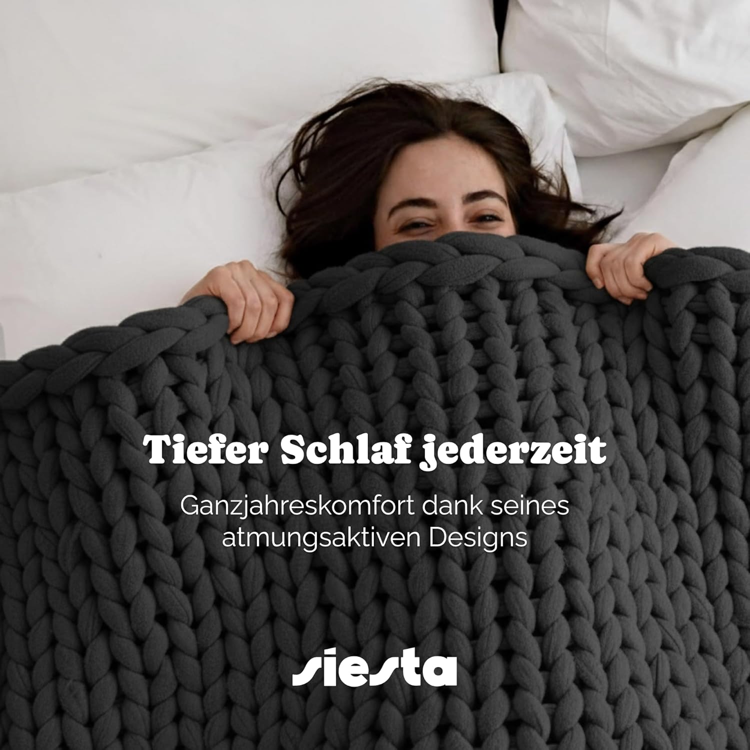 SIESTA Gewichtsdecke – Premium Grobstrick Grau (7 kg) – Atmungsaktive Therapiedecke gegen Stress & Schlafstörungen – 100 % RPET, nachhaltig, Öko-Tex & waschbar – Bild 2