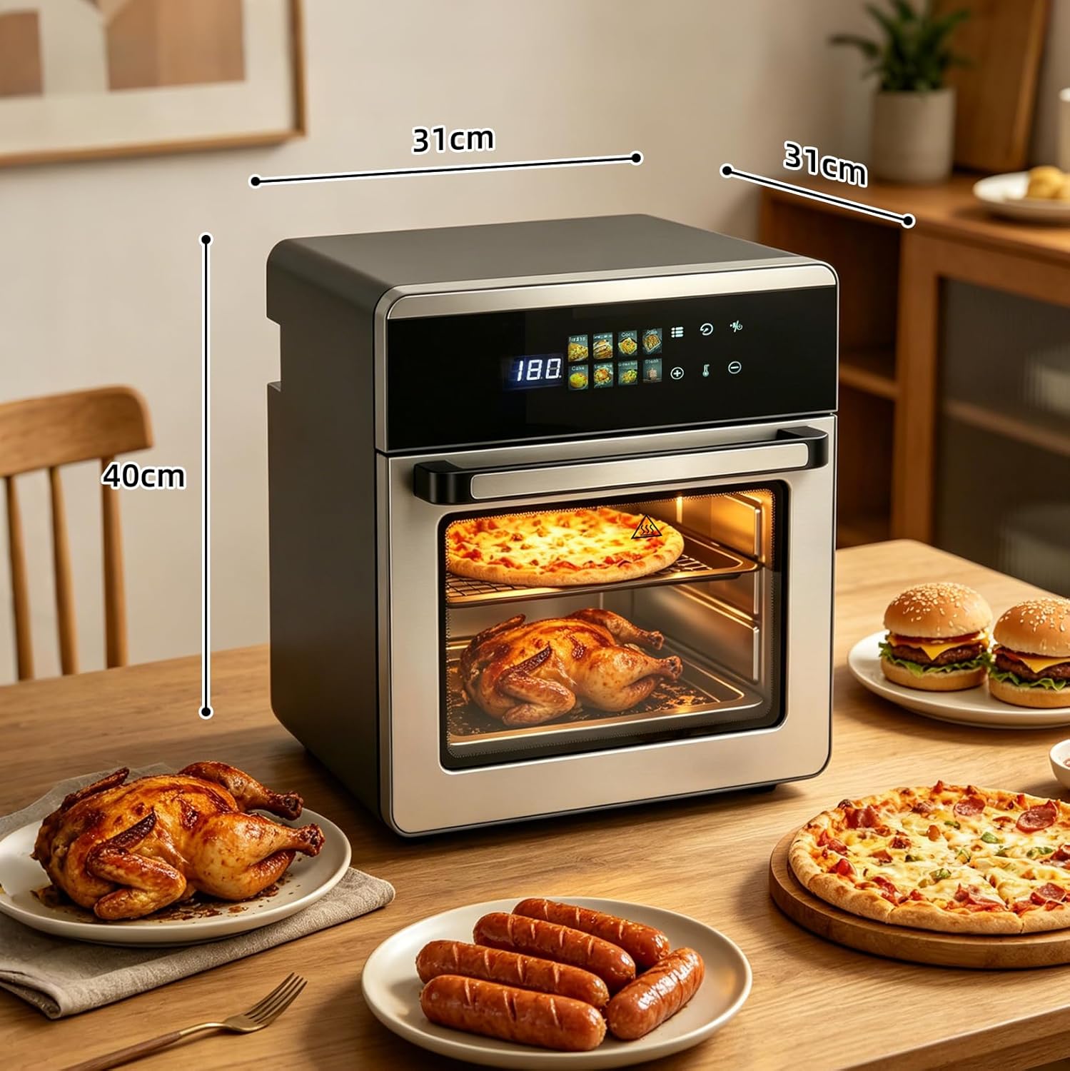 Heißluftfritteuse, 16 Liter, Edelstahl, 8-in-1-Multifunktionsofen, Heißluftfritteuse und Backofen, Airfryer, Grillen, Backen, inklusive Backblech, Trockenblech, Ofenrost, Edelstahl – Bild 2