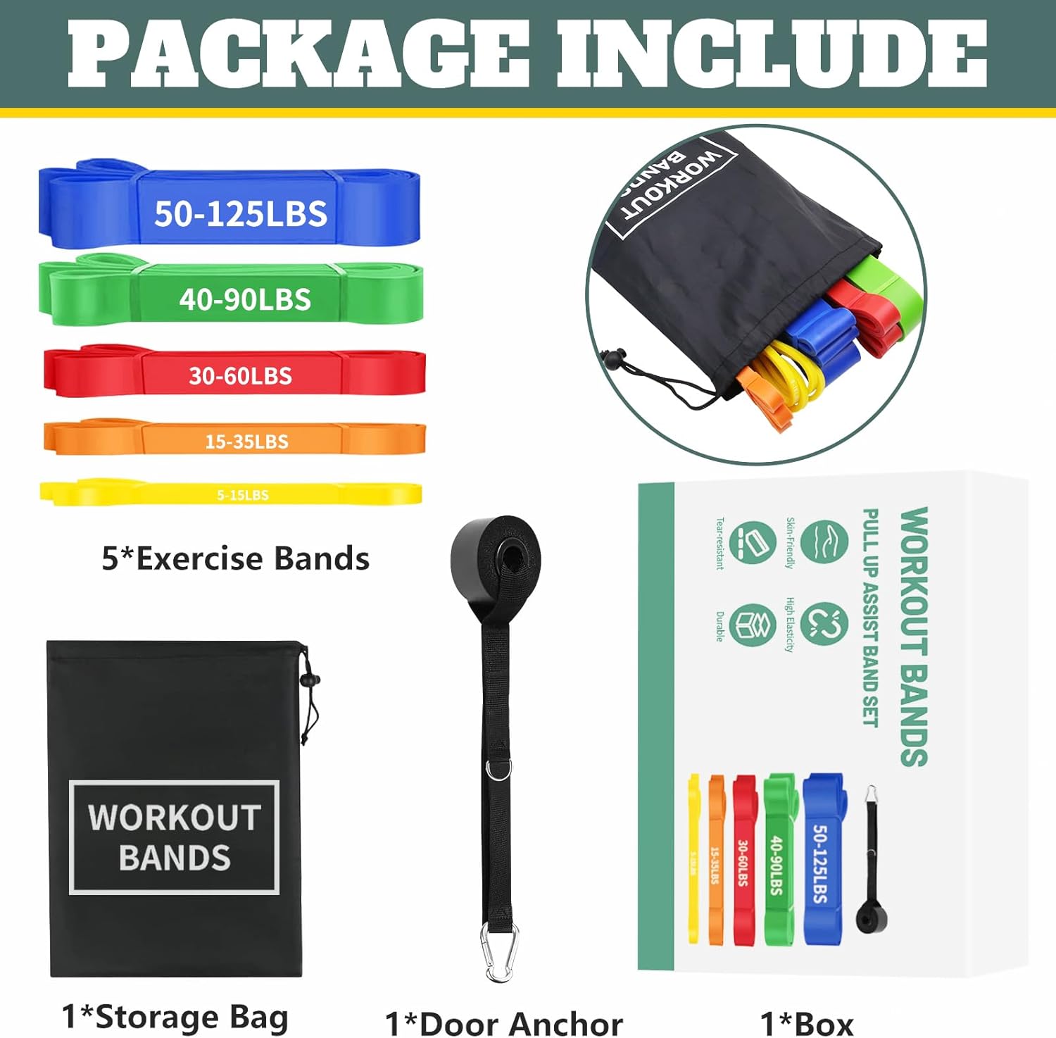 Resistance Bands Set,Fitnessbänder Widerstandsbänder 4er Set mit Türanker Tragetasche,Gymnastikband für Männer und Frauen, Fitnessband für Yoga Pilates,Krafttraining – Bild 5