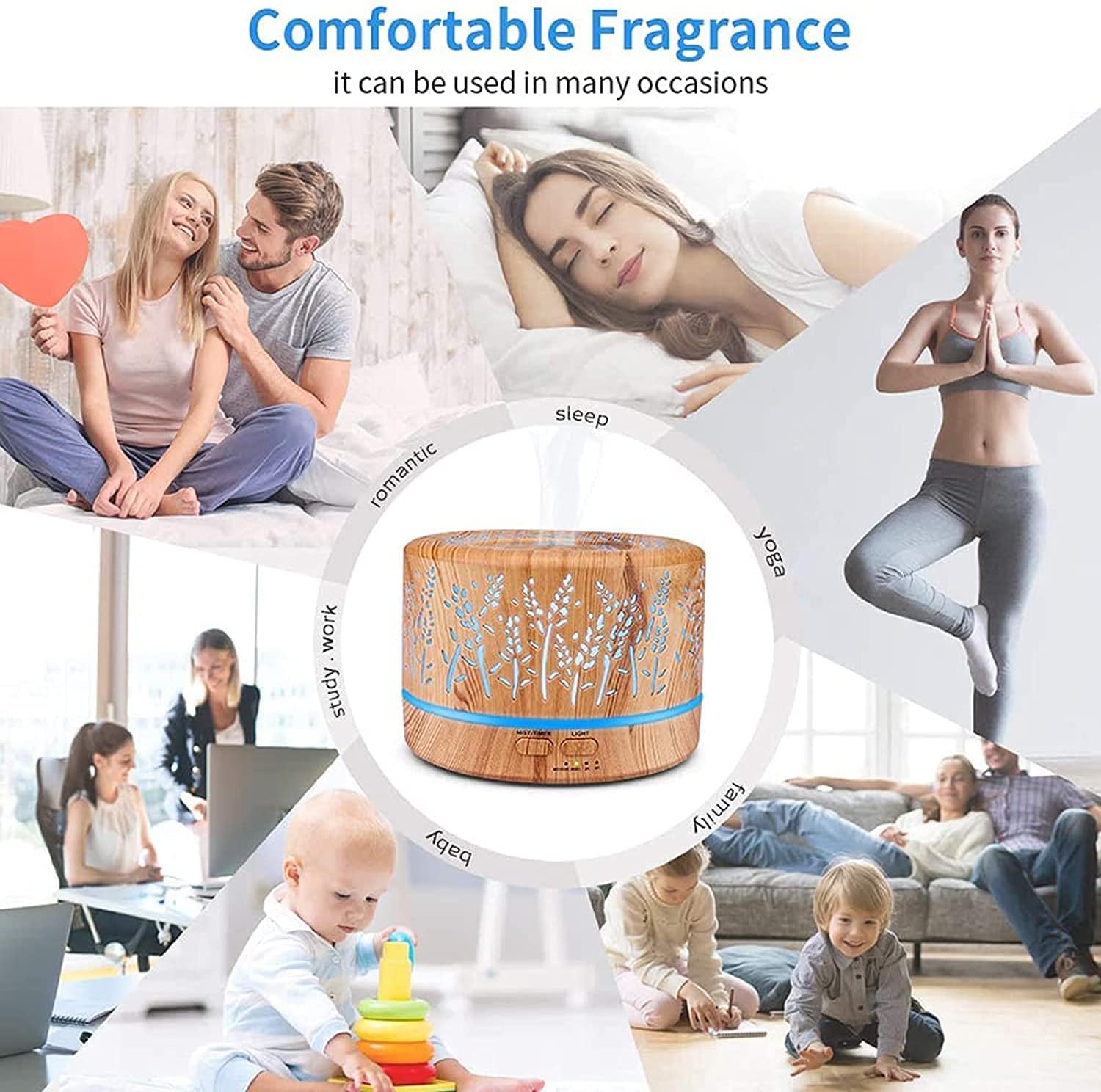 500 ml Aromadiffusor Luftbefeuchter, Aromatherapie-Diffusor, BPA-frei für ätherische Öle, Öldiffusor mit Timer, 7 LED-Lichtfarben für Baby, Zuhause, Schlafzimmer, Büro, Yoga – Bild 5
