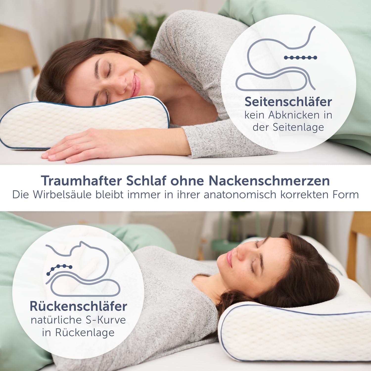 Blumtal Nackenstützkissen, orthopädisches Kissen, Memory-Schaum-Kissen, Öko-Tex-zertifiziertes Kissen, Nackenschmerzkissen, ergonomisches Kissen, Seitenschläfer, Nackenkissenbett – Bild 2