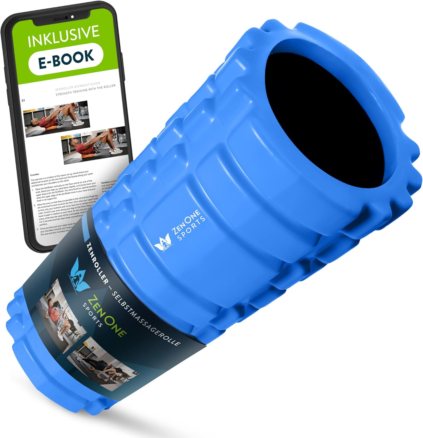 ZenOne Sports® Faszienrolle – Ideal für Massage, Rehabilitation & Aktivierung I Massage-Rolle für Wirbelsäule, Rücken, Beine & Mehr I Faszienrolle Wirbelsäule, Foam Roller mit Workout Guide