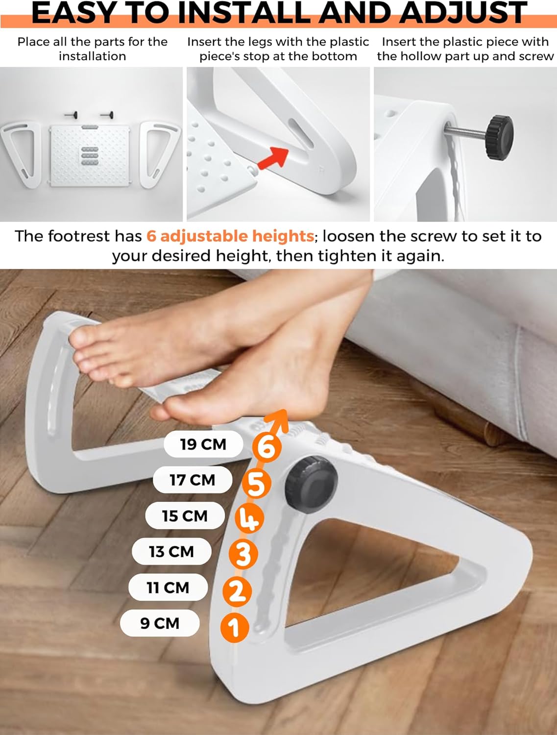 Fußstütze unter dem Schreibtisch, ergonomischer Fußhocker für das Büro, rutschfeste, verstellbare Fußstütze mit Massagefunktion, verbessert die Körperhaltung und Durchblutung, ideal für Arbeit und Zuhause – Bild 4
