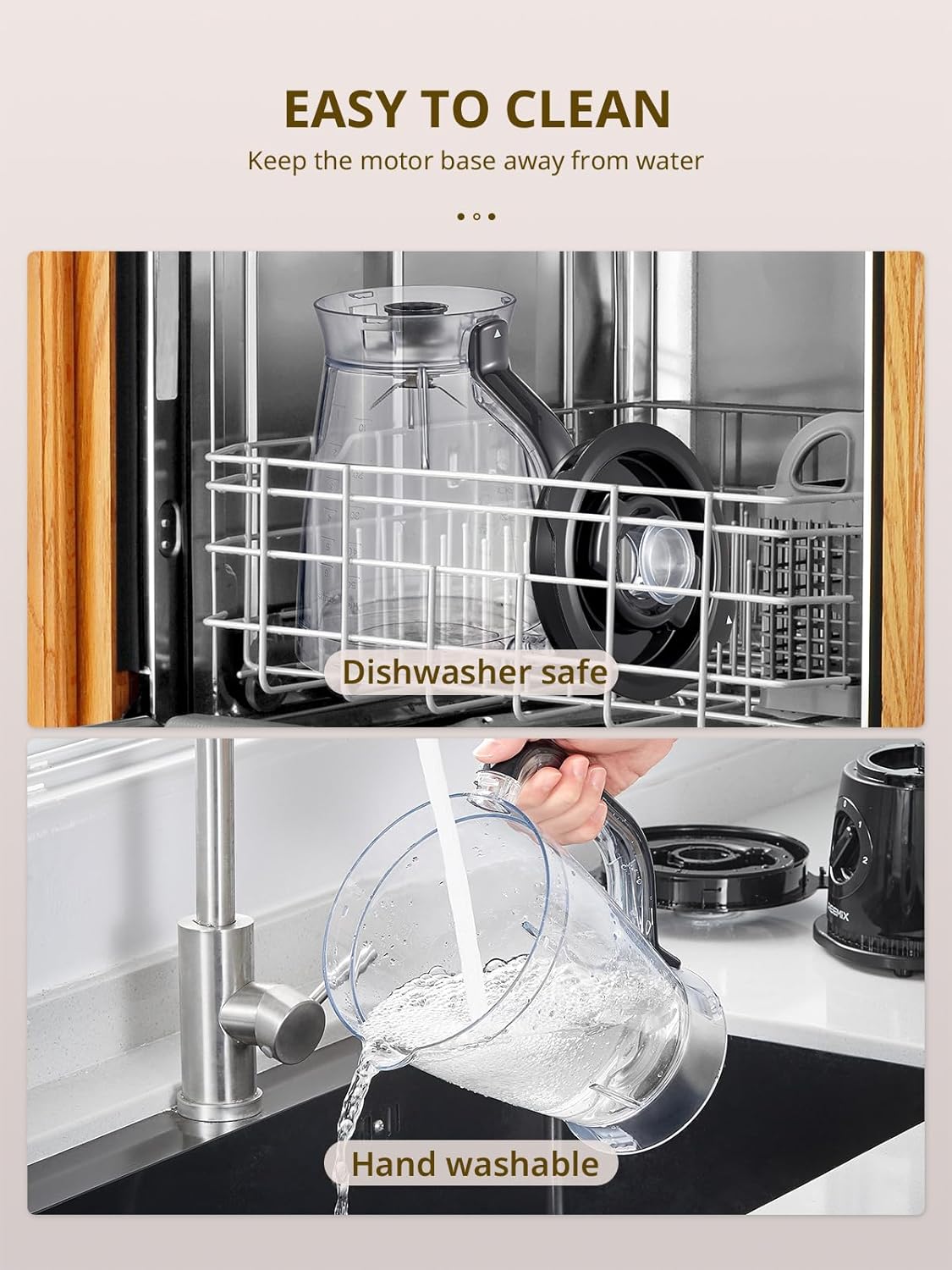 Standmixer 500 W, 1,5 L Mixer mit 2 Geschwindigkeitsstufen und Pulse-Funktion, Edelstahlmesser, abnehmbarer Deckel mit Messbecher, spülmaschinenfester Mixbecher für Smoothies und Shakes – Bild 4