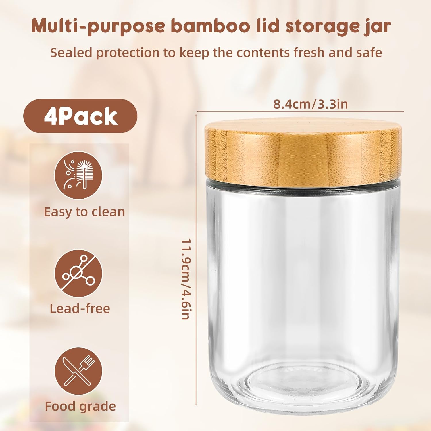 Zikenis 4 Stück Overnight Oats Gläser, 500 ml, Einmachgläser mit Schraubdeckel für selbstgemachte Marmelade, Chutney, Joghurt, Pudding, Einlagen, Babynahrung – Bild 2
