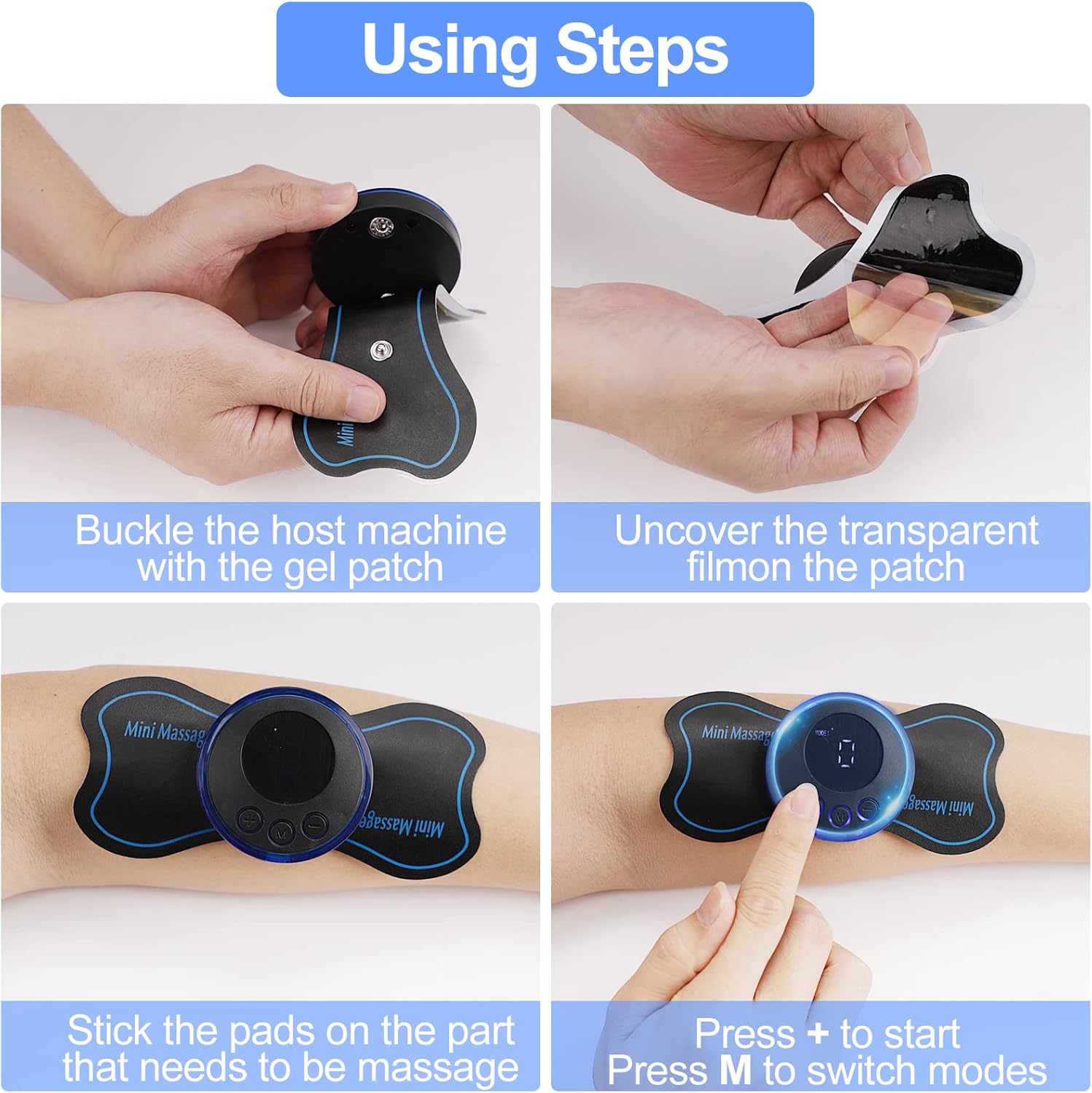2 Stück Mini-Nackenmassagegerät, Körpermassagegerät & Nackenmassagegerät, elektrisches Schultermassagegerät, Schmerzlinderung für Arme, Nacken, Rücken, Taille, Beine, 6 Pads, Fernbedienung – Bild 4