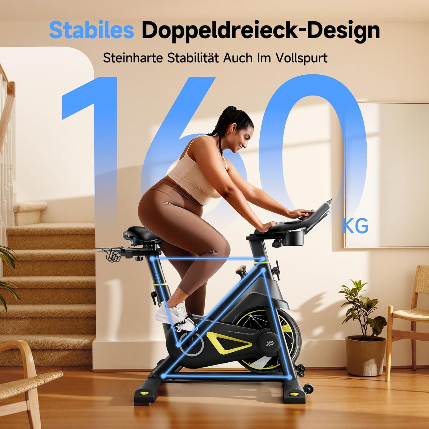 YPOO Heimtrainer, Leises Heimtrainer-Fahrrad mit einstellbarem Magnetwiderstand, Indoor-Spinning-Bike für Cardio-Training mit Komfort-Atmungssitz, Tablet-Halterung, App, LED-Monitor bis 160 kg – Bild 3