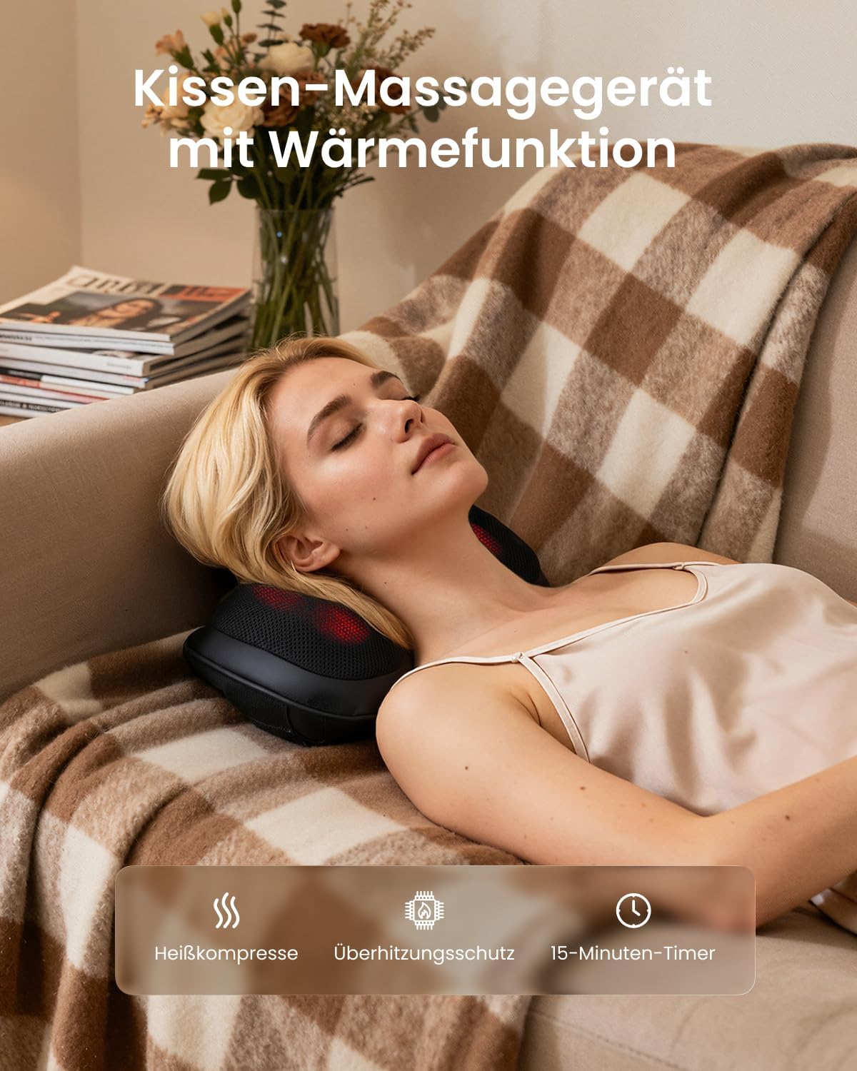 RENPHO Shiatsu-Massagegerät, Massagekissen mit Wärmefunktion, Rückenmassagegerät mit 3 Geschwindigkeiten, 4D-Nackenmassagegerät mit Tiefenknetmassage, Geschenke für Frauen, Männer – Bild 3