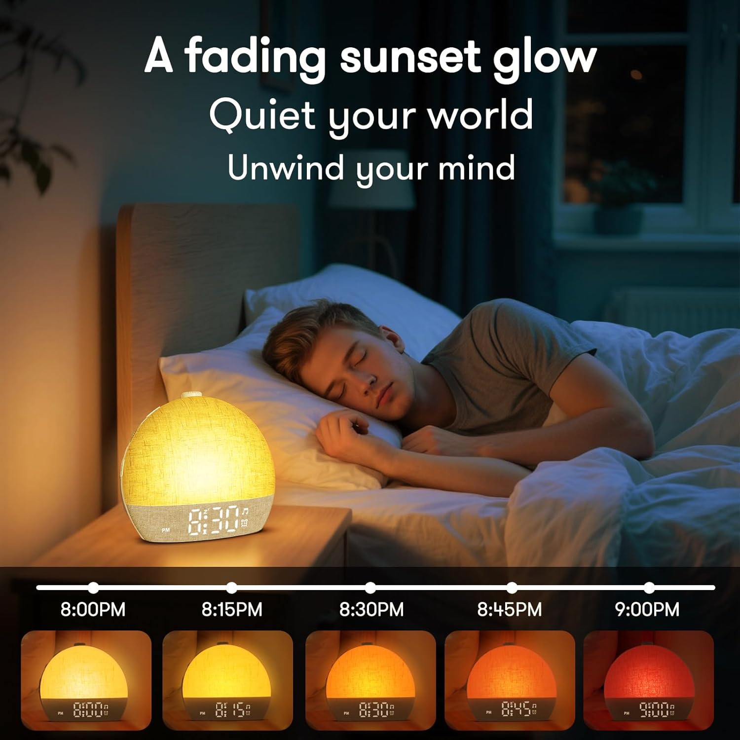 Tageslichtwecker, sanftes Aufwachen für Tiefschläfer, Lichtwecker Sonnenaufgang mit 30 natürlichen Geräuschen und Einschlaf-Timer, 15/30/60/180 Minuten Schlafzimmerwecker, 7 Wecktöne, Geschenke für Frauen, Männer, Teenager – Bild 5