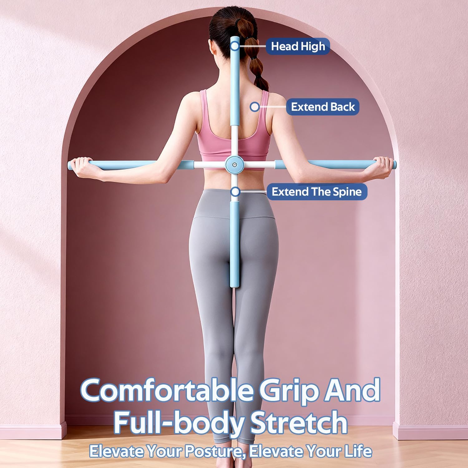 YUYTE Yoga-Haltungskorrekturstäbe, Haltungskorrektur-Rückenknacker, Bodybuilding-Pilates-Stick, einziehbarer Rückenhaltungskorrekturstab für Erwachsene und Kinder, zur Rückenentlastung (blau) – Bild 6