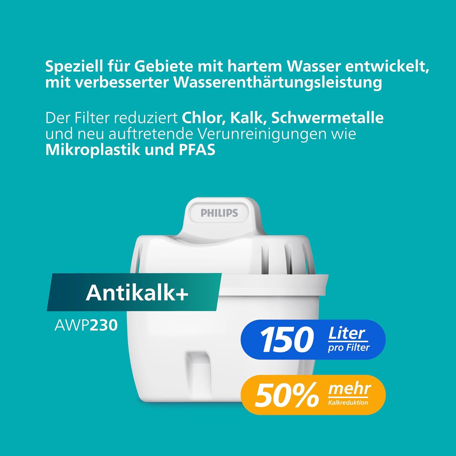 Philips Wasserfilterkanne + 4 Anti-Kalk + Ersatzfilterkartuschen. Elektronischer Timer mit schnellem Durchfluss reduziert die Wasserhärte um bis zu 50 Prozent, 2,6 l – Bild 2