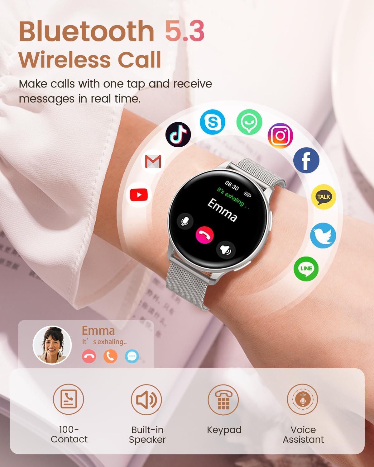 RUXINGX Damen Smartwatch, 1,27 Zoll Smartwatch rund mit Telefonfunktion, 24H SpO2 Herzfrequenzmesser, Fitnessuhr mit Schlafmonitor, 126 Sportmodi, Schrittzähler IP68 für iOS Android, Geschenkuhren für Damen, Silber – Bild 7