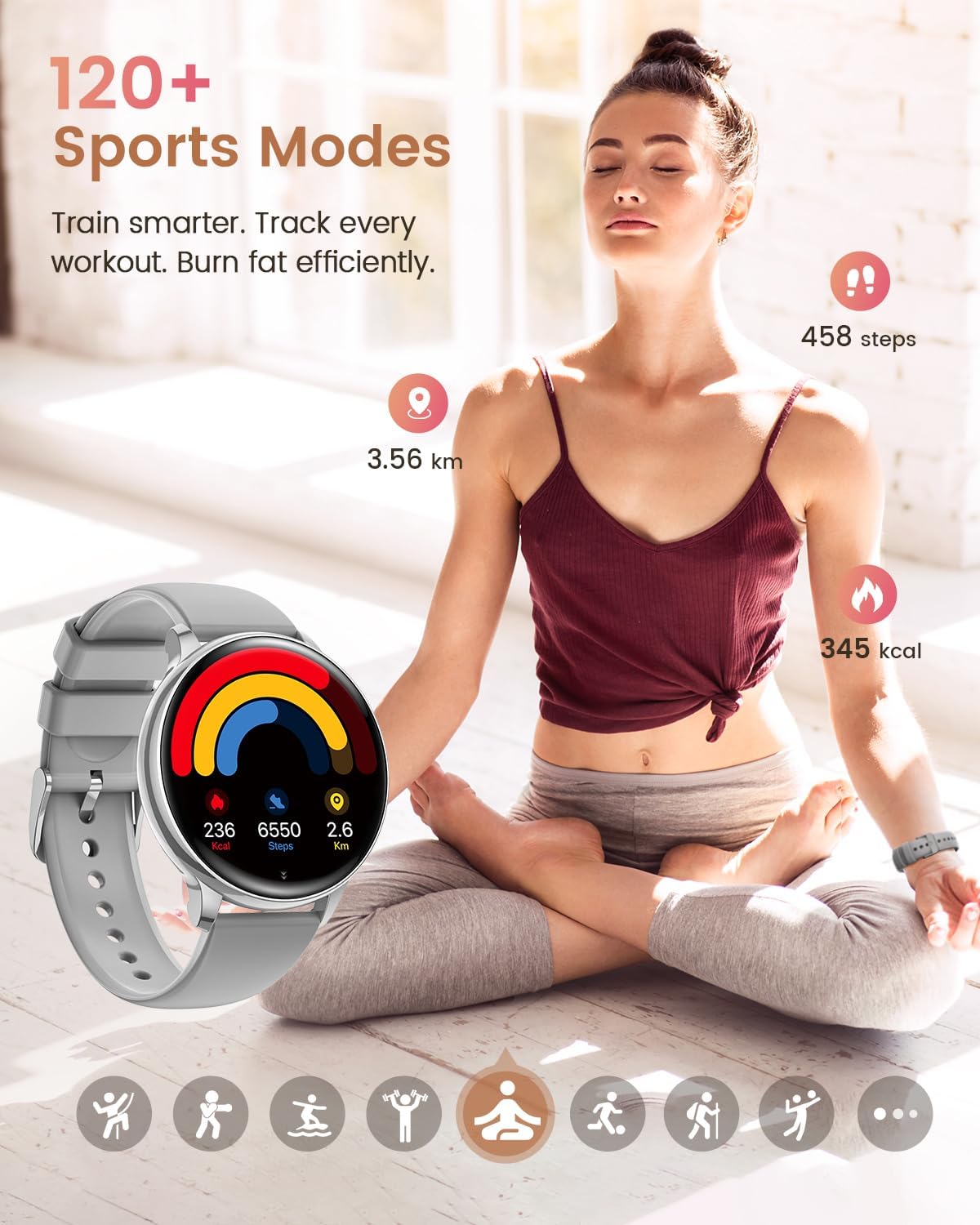 RUXINGX Damen Smartwatch, 1,27 Zoll Smartwatch rund mit Telefonfunktion, 24H SpO2 Herzfrequenzmesser, Fitnessuhr mit Schlafmonitor, 126 Sportmodi, Schrittzähler IP68 für iOS Android, Geschenkuhren für Damen, Silber – Bild 6