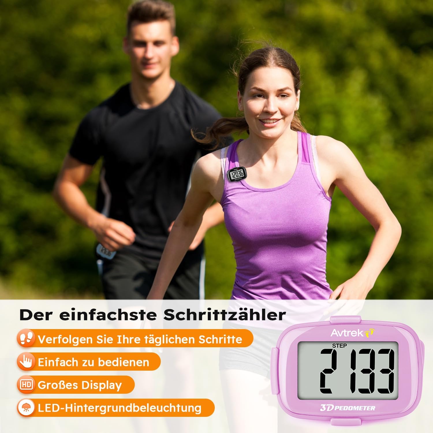 AVTREK Präziser 3D-Schrittzähler, Mini-Schrittzähler zum Gehen oder Laufen im Freien, Wanderaktivitäten – Bild 2